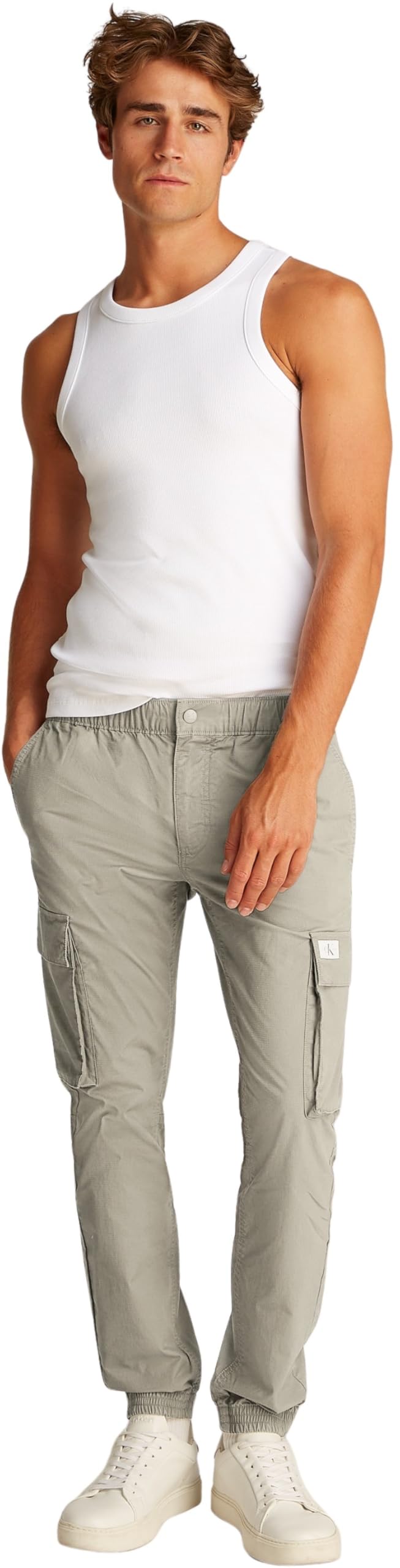 Calvin Klein Men’s Skinny Fit Cargo Trousers, Beige (Laurel Oak), 32W