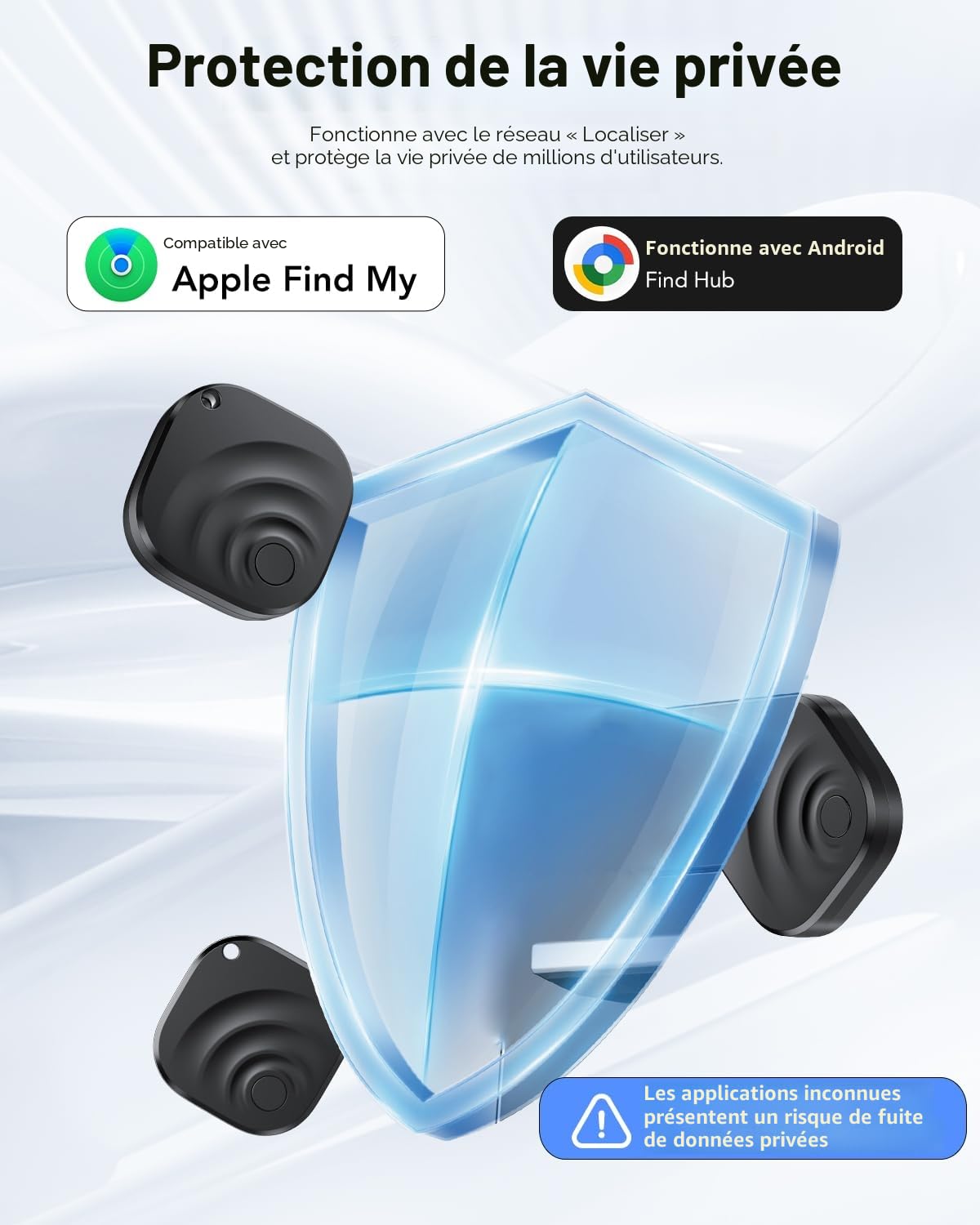 Lot de 4 Traceur Tag Android & iOS, Compatible avec Apple Find My et Google Find Hub, Tracker GPS Android & iOS avec Batterie remplaçable, pour Portefeuilles/Valises/Clés/Bagages (4 Noir)