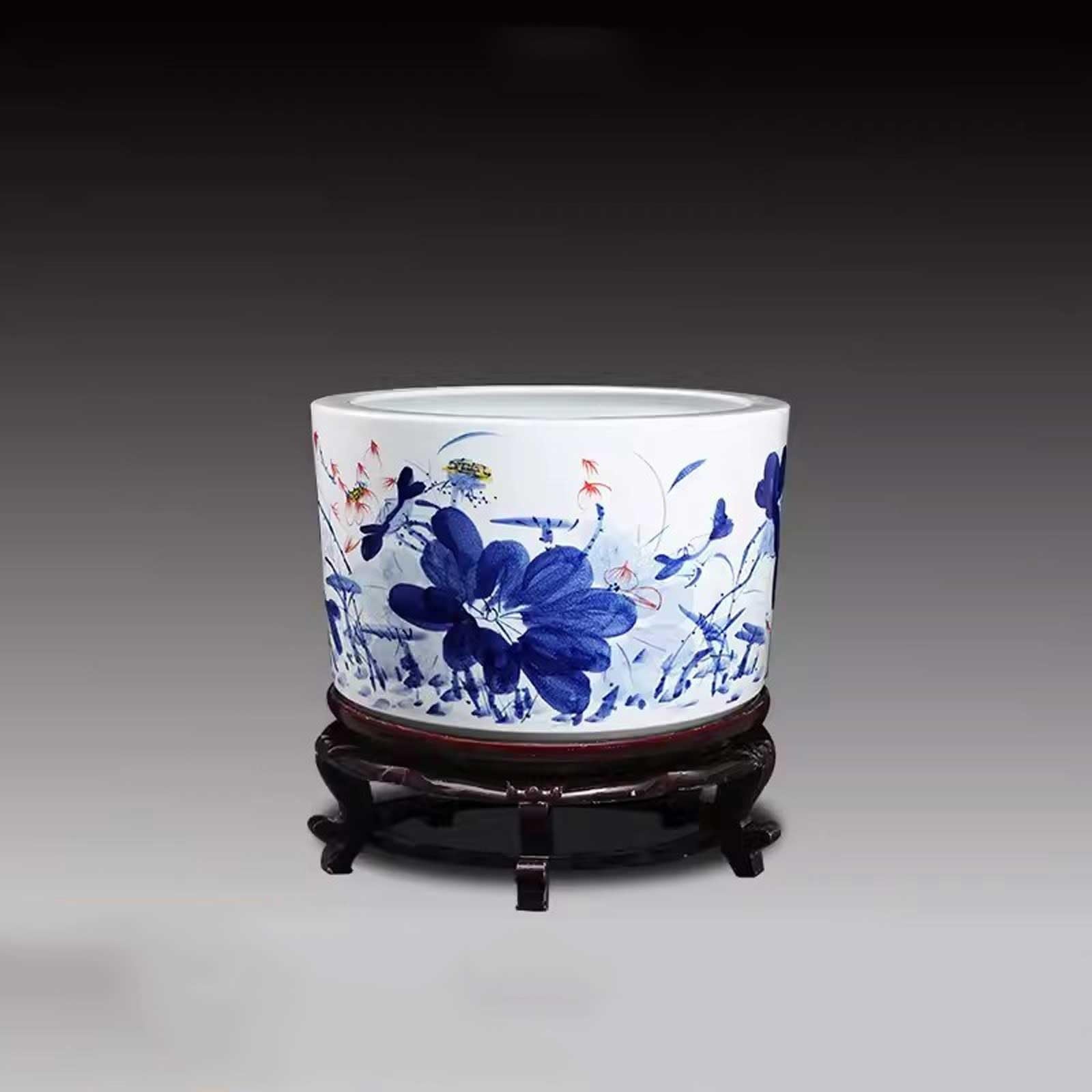 Mały Ceramiczny Akwarium Jingdezhen Ceramiczny Akwarium Do Karmienia Żółwi Zewnętrzny Ogród Taras Dekoracyjny Akwarium Dekoracja Salonu Dekoracja Pulpitu Złota rybka(35x22cm)