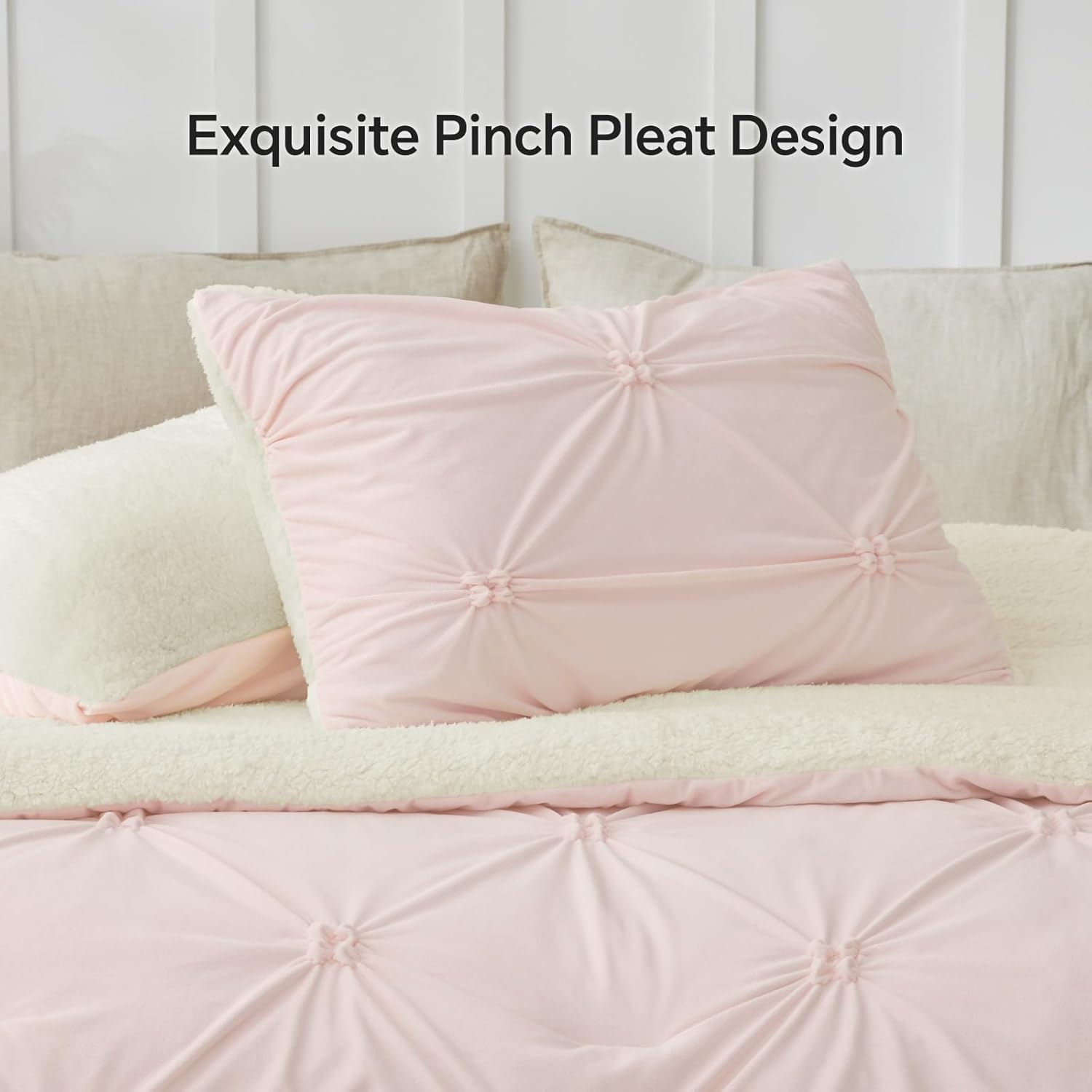 BEDELITE Pituck Fluffy Queen Comforter Set - Super Soft Sherpa Pink Comforter for Queen Size Bed, Luxury Warm Bedding Set for Winter, Fuzzy Bed Set 3 Pieces (1 Comforter, 2 Pillowcases) - Image 4