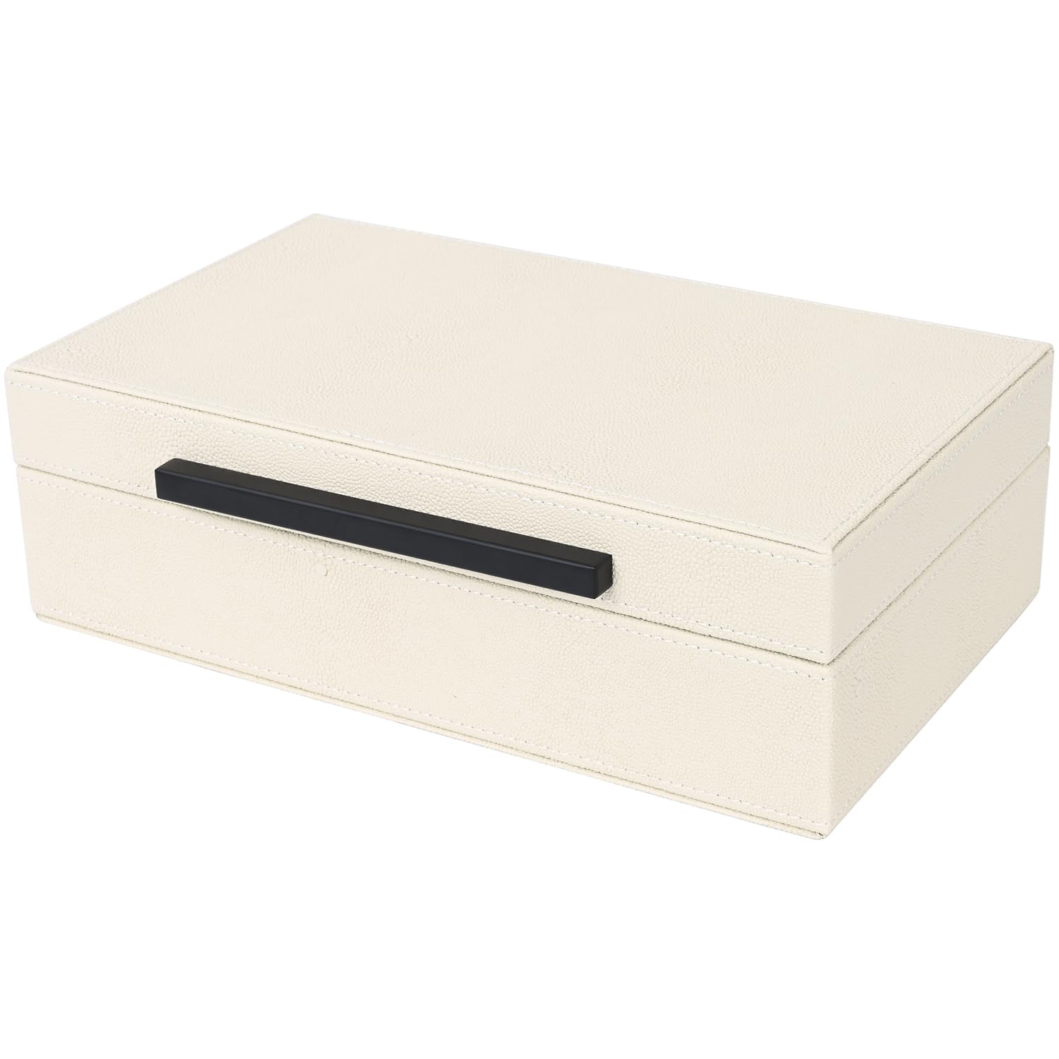 Beige Faux Leather Shagreen Decorative Storage Box - Small Jewelry Organizer & Keepsake Box with Lid for Home Decor