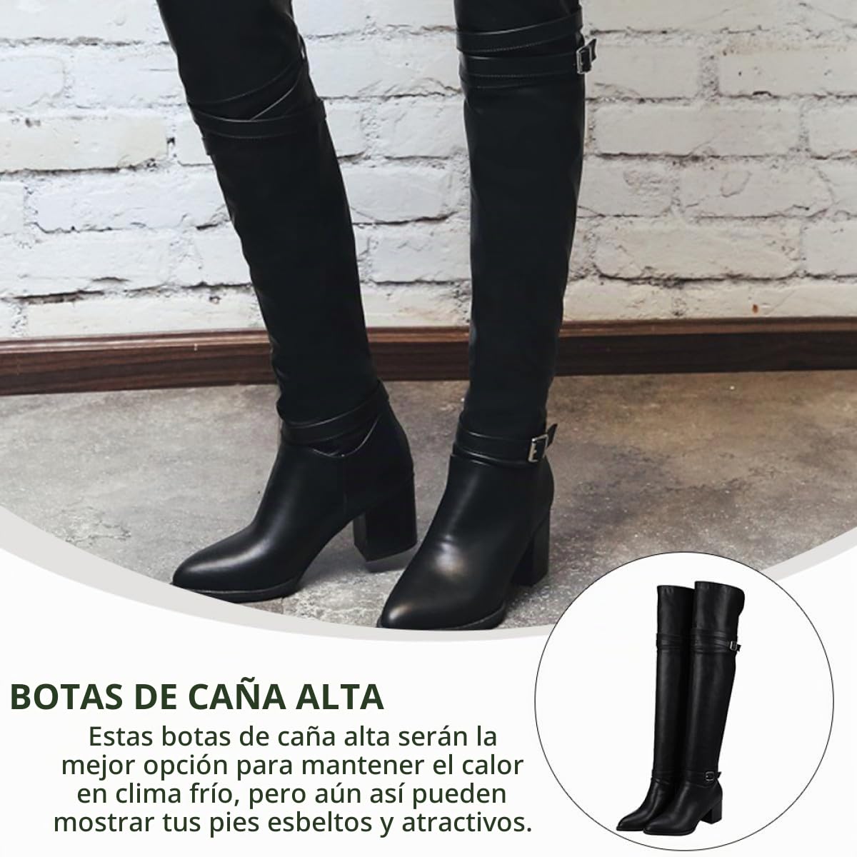 ORFOFE Botas Altas Muslo para Mujer en Color Negro Tacón Alto, Material Pu y Suela de Goma, Diseño de Moda para Otoño E Invierno Función de Mantener el Calor y Resistencia al Desgaste