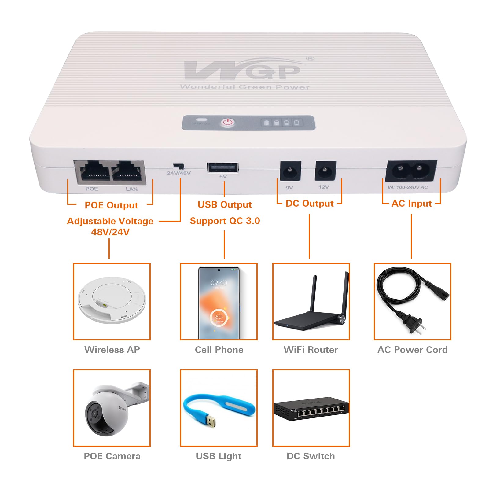 Mini ups 12v Alimentation sans Coupure, 10400mah Batterie de Secours Banque de Puissance Alimentation sans Interruption pour routeur caméra Alarme, Sortie 5V USB 9V/12V DC 24V/48V Gigabit POE