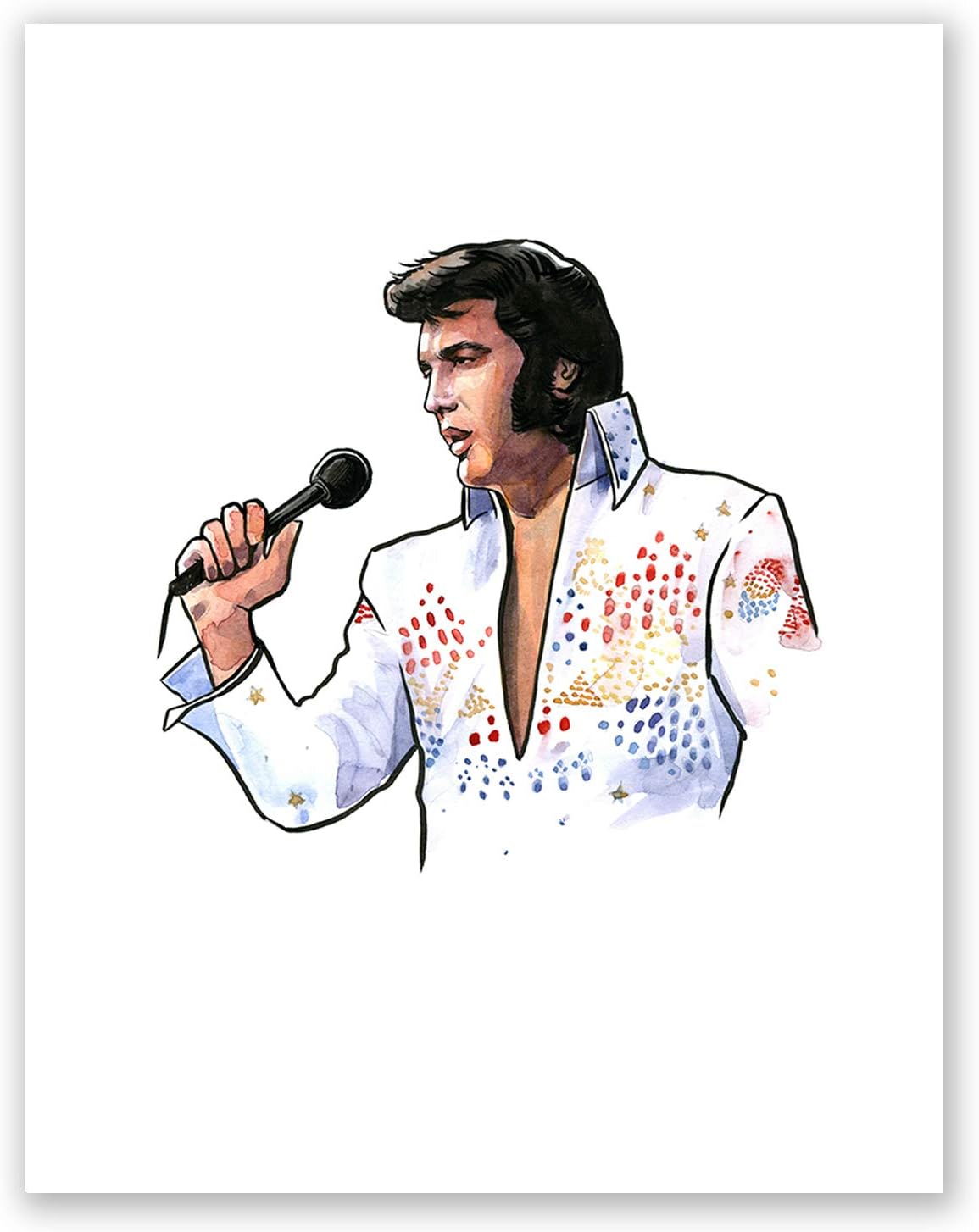 AtoZStudio A55 Elvis Presley Poster // Art Print // American Singer Wall Decor // Famous Picture // Fan Gift // Watercolor Painting Portrait (8x10)