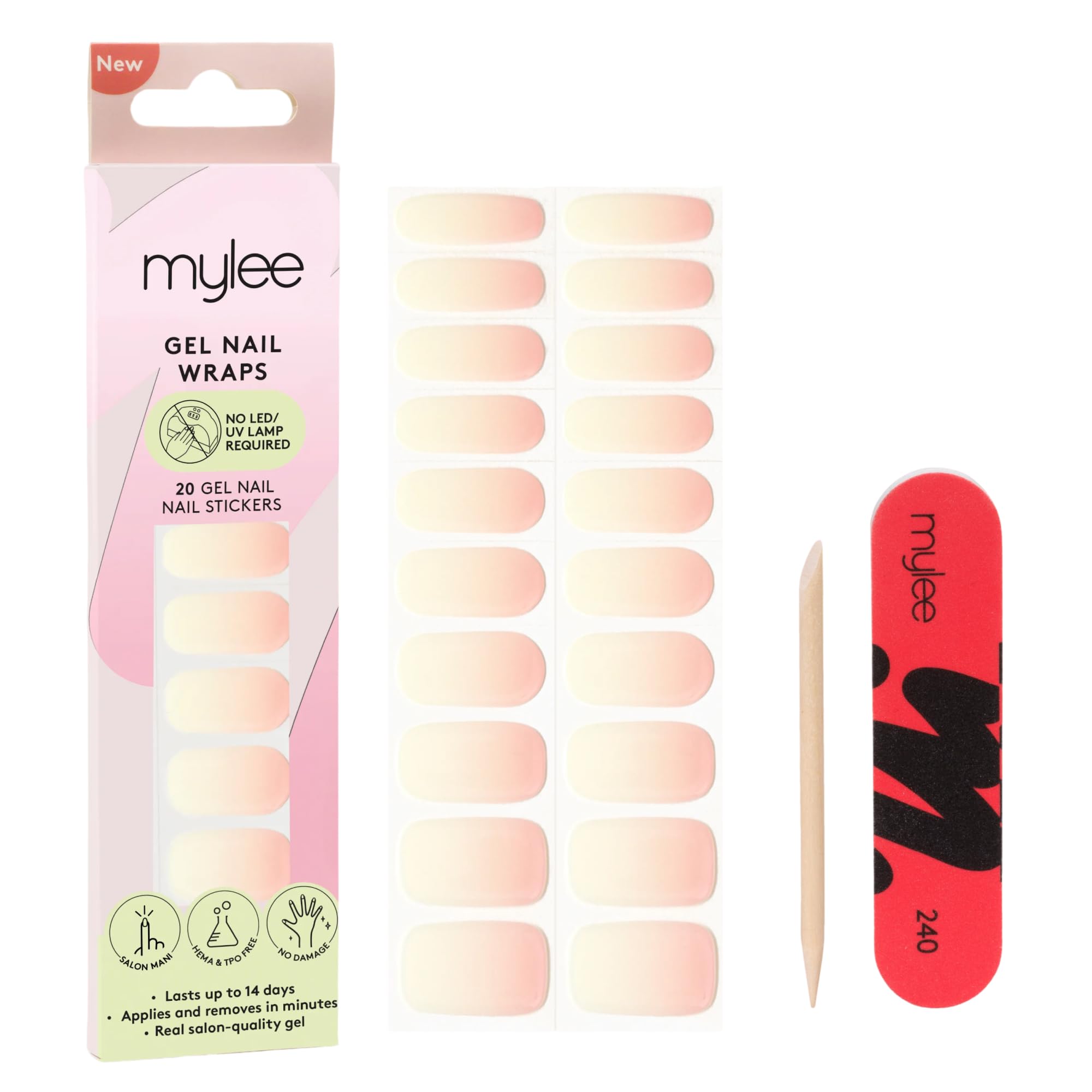 Mylee Gel Nail Wraps – Unghie gel adesive pre-polimerizzate per manicure istantanea, Lampada non necessaria, resistenti alle scheggiature, finitura lucida, durata fino a 14 giorni, facili da applicare