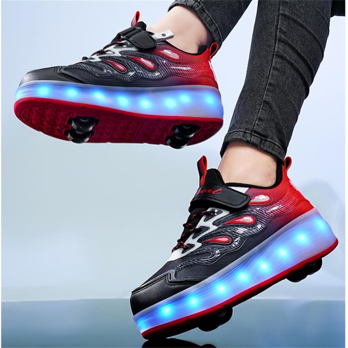 Patins à roulettes 2 en 1 Enfant Fille Garçon, Chaussures de Skateboard 4 Roues Amovible Brillantes