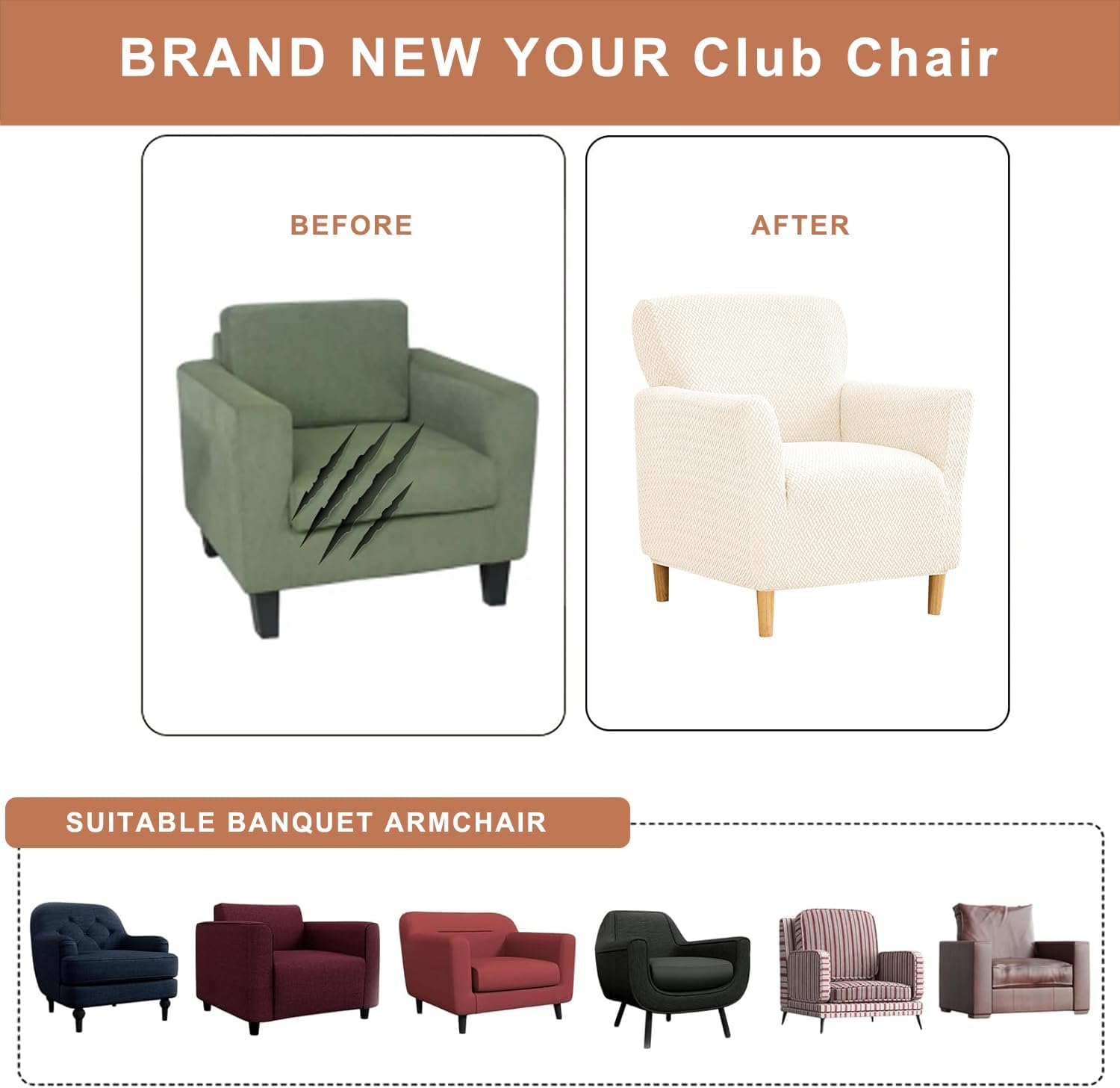 Banquet Armchair Slipcovers 1-Piece Stretch Chair Slipcovers with Arms Anti-Slip Armchair Sofa Covers Arm Chair Cover for Living Room Furniture Protector