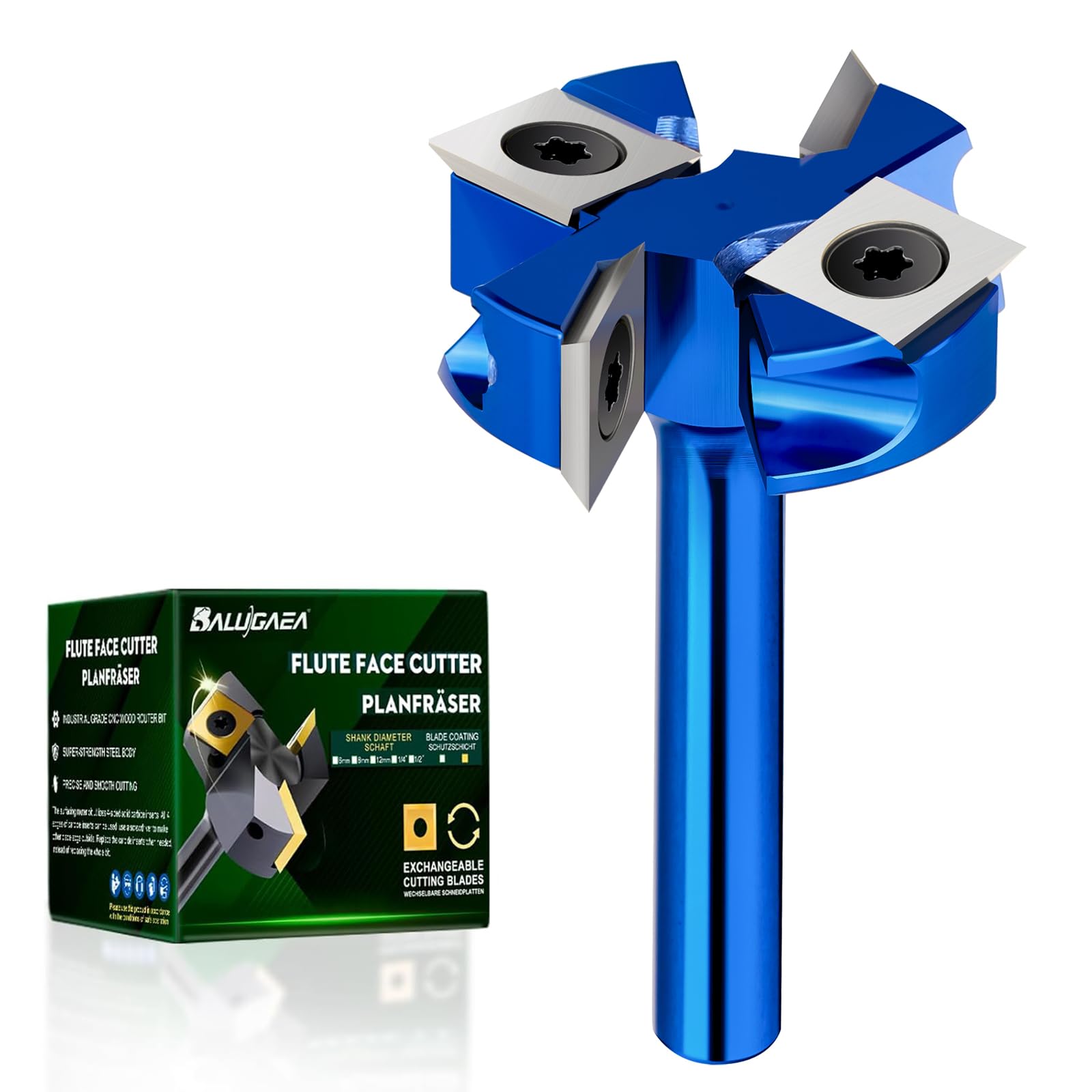 Fresa per legno per fresa superiore, fresa da 8 mm, codolo CNC, diametro di taglio 38,1 mm, con 4 piastre reversibili HM, fresa per fresatura, fresatura e fresatura dei bordi
