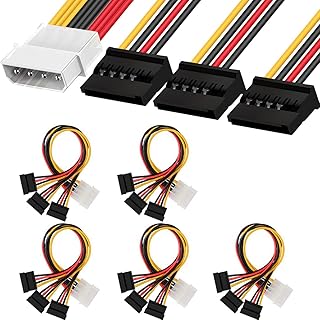 DKARDU 5 Pack 4 Pin Molex to3 SATA Power Cable, Molex IDE Male to 3 x 15 Pin SATA Female Power Supply Cable Hard Drive HDD 20cm 7.8 inch