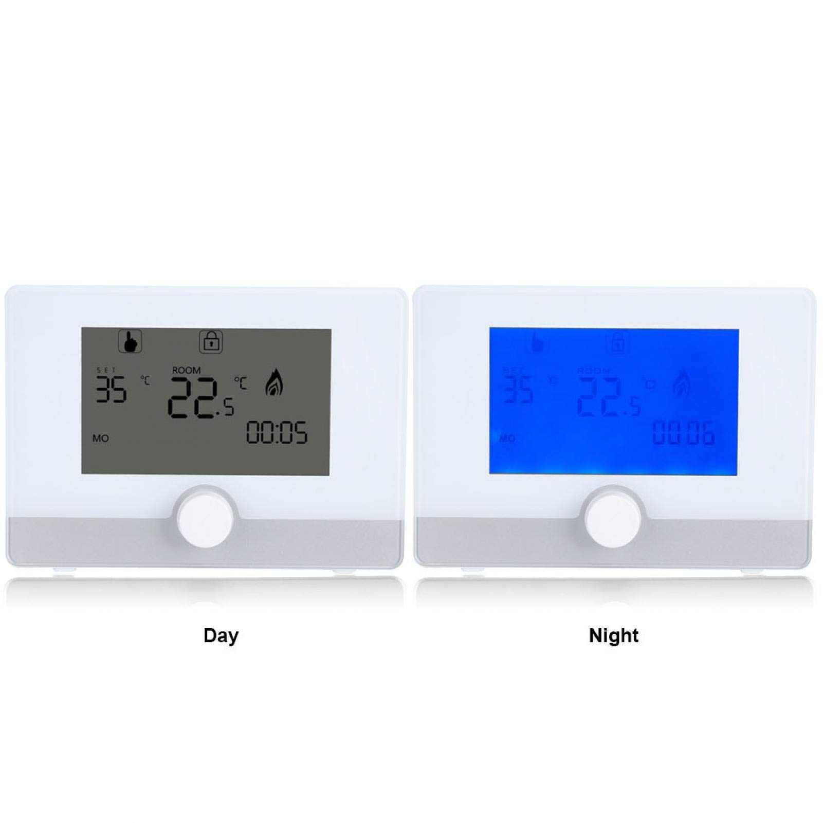 Termostato programable Digital, Termostato Digital de Pared programable Controlador de Temperatura para Sistema de calefacción de Caldera suspendido 2 Pilas AA de 1,5 V (no Incluidas)(Blanco)