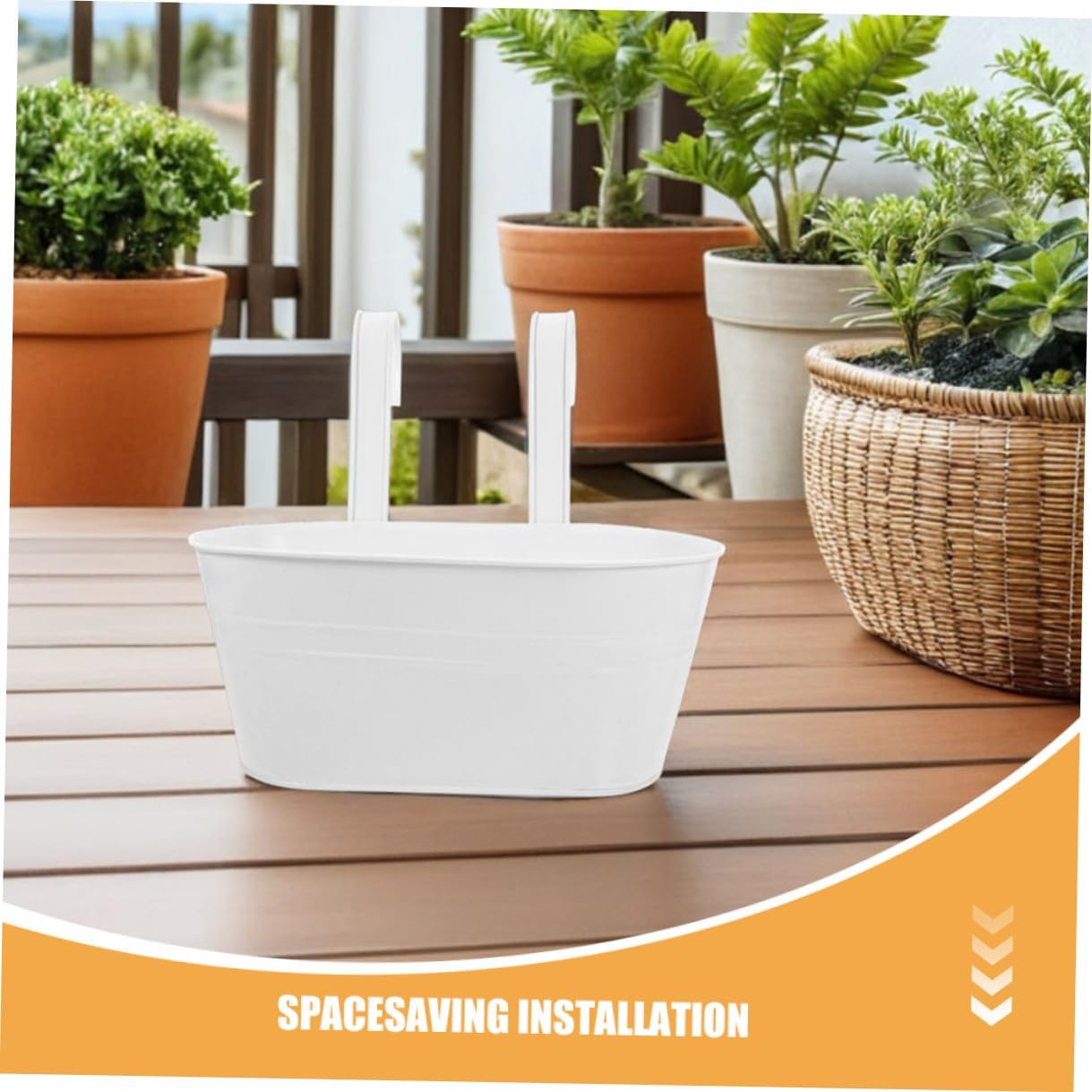 3pcs White Metal Iron Hanging Flower Pots Balcony Rail Planters with Detachable Handles Oval 27x14.5cm Fence Flower Holders for Garden Patio Window Box