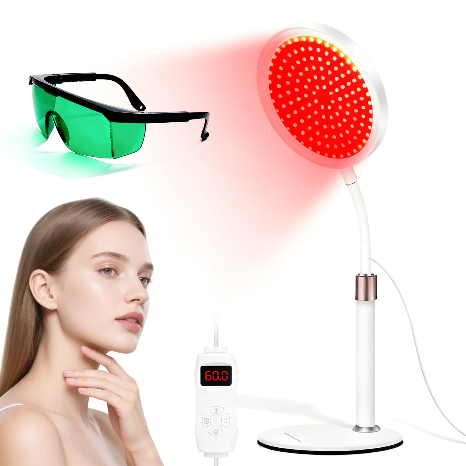 GBKDQQ Lampada a luce rossa 126 LED, lampada a infrarossi 850nm & 660nm con attacco, 5 livelli di luminosità & timer 5-30min, lampada a collo di cigno, luce rossa per viso e corpo per casa, ufficio