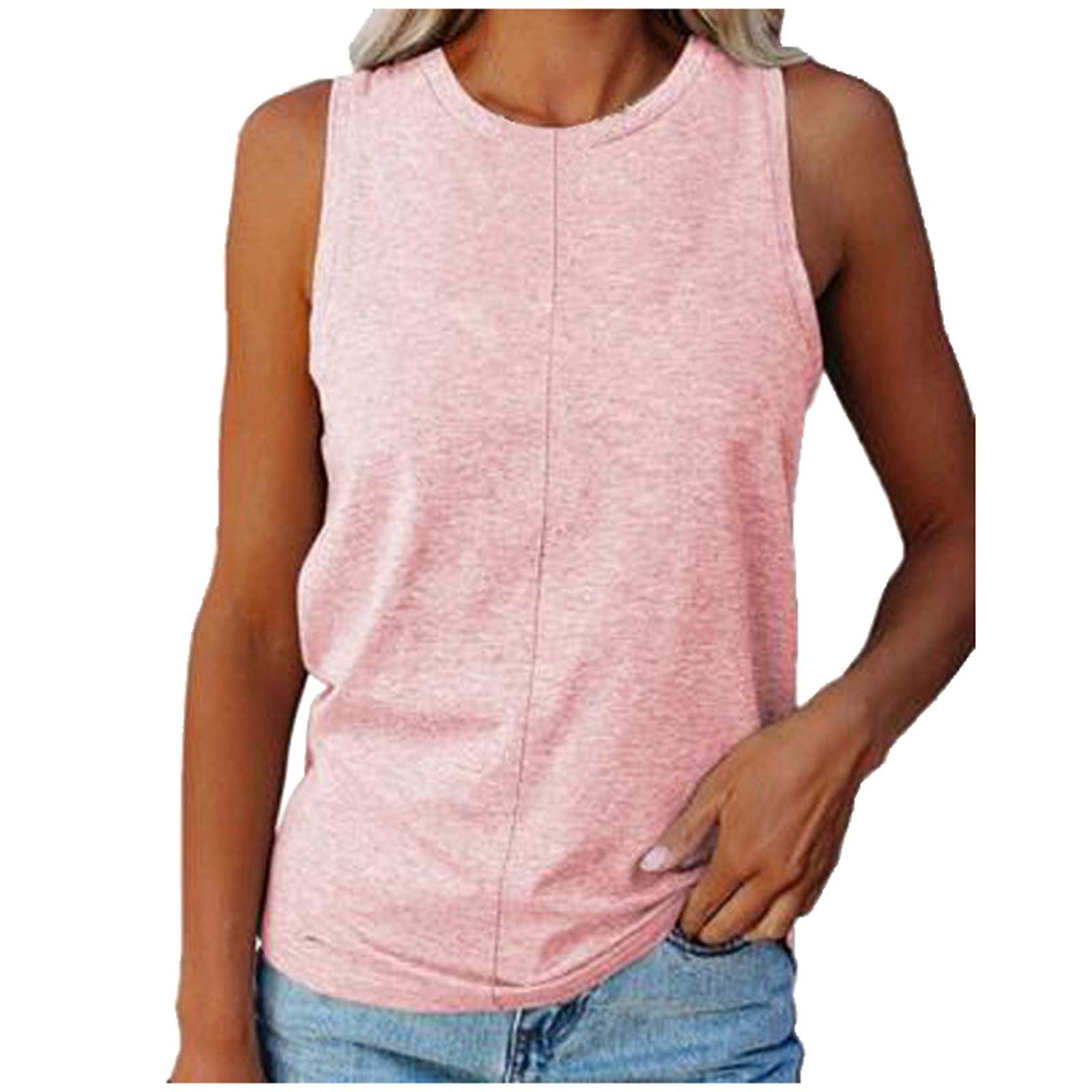 Workout Tank Tops For Women Casual Fashion Comfort Round Neck Solid Color Hundred Loose Sleeveless Vest Tops