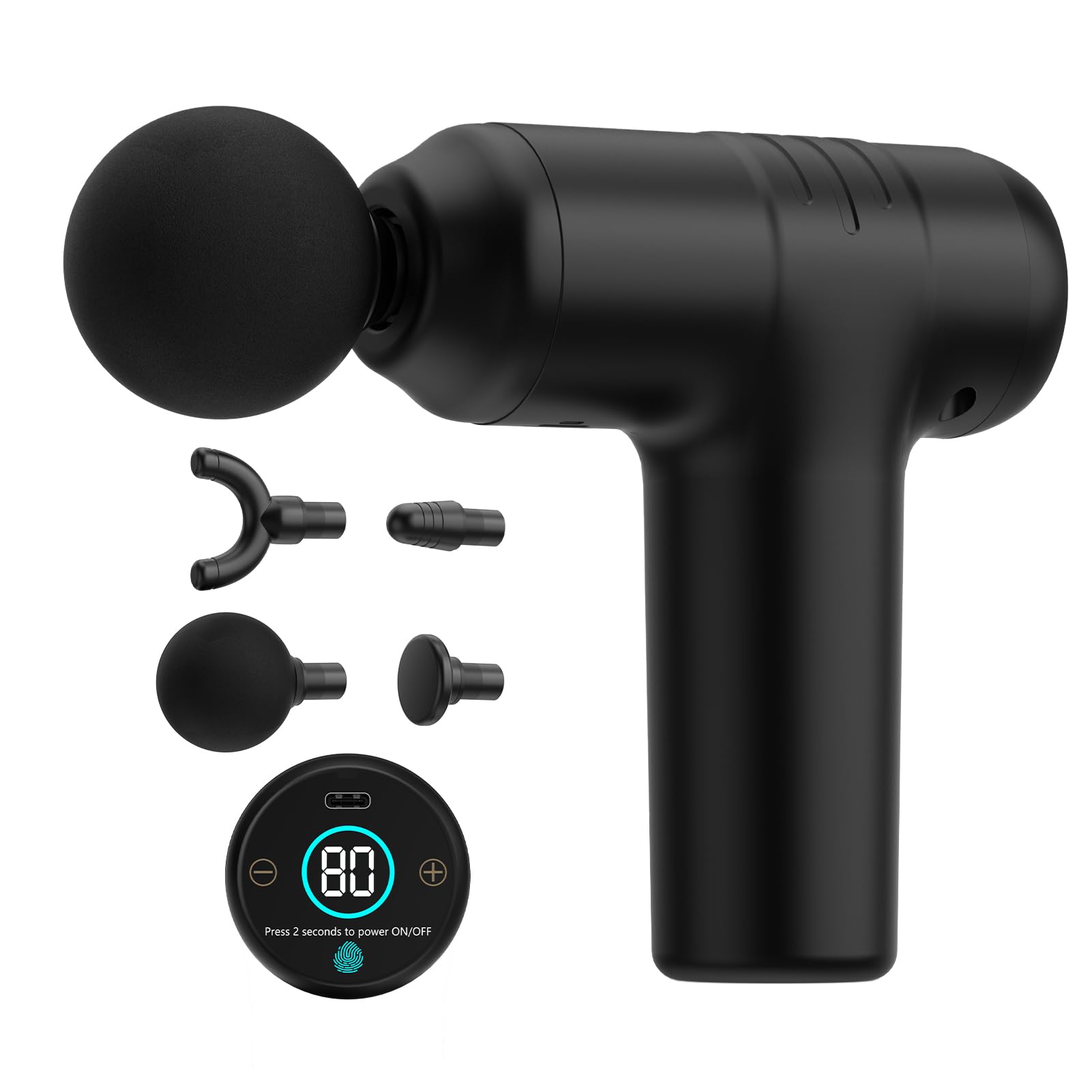 Mini Massagepistole Faszienpistole Mini Massagegerät Massage gun, 30 Stufen & 12mm Amplitude, 450g Leicht & <40dB, Touchscreen, 4 Aufsätze, USB-C, Tiefenmassage für Muskeln