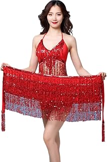 LuckyMoon Belly Dance Skirt Hip Scarf, Sequin Tassel Belly Dancing Skirt Dance Hip Belt Latin Dance Hula Hip Scarf