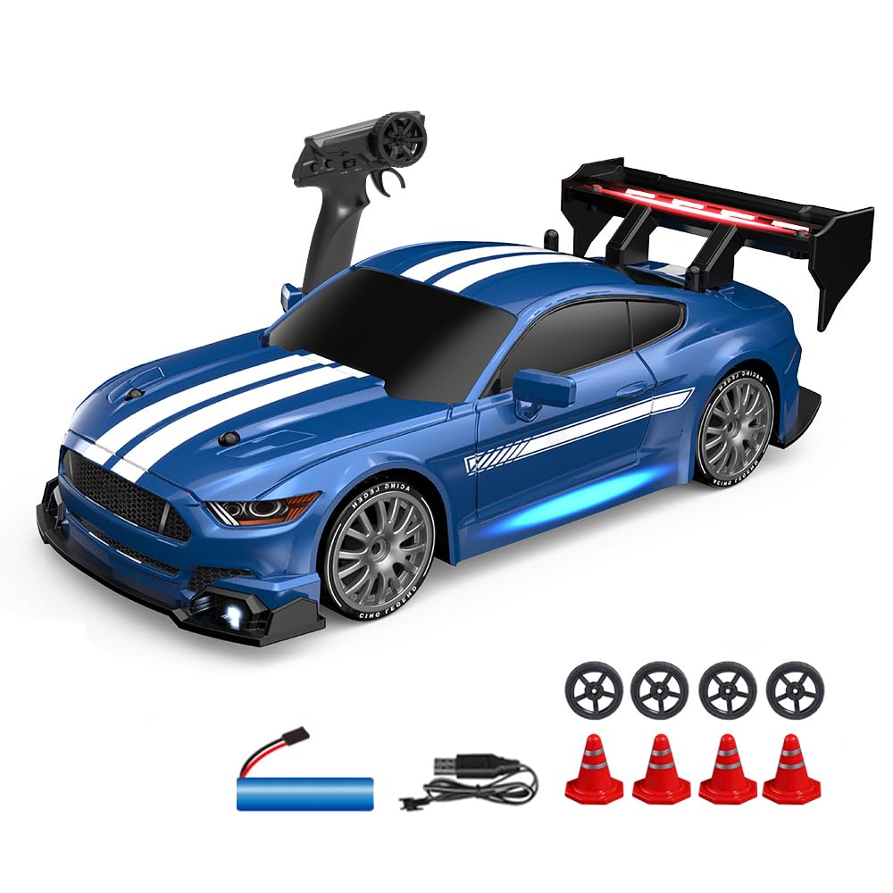 1:24 Scale RC Drift Car, 30KM/H 4WD 2.4GHz Remote Control Cars with LED Light, Racing and 4 Drifting Wheels, 1 Rechargeable Batteries, High Speed RC Racing Cars Perfect Toy Gift for Boys, Girls, Kids