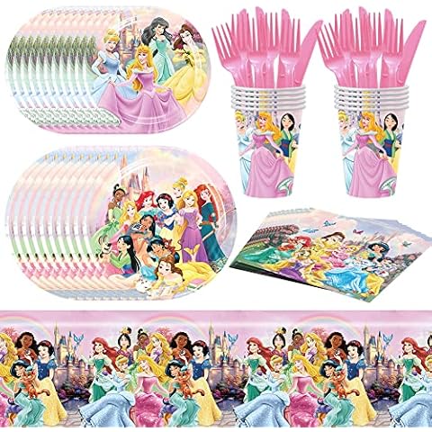 IOSCDH 71 pcs Princesses Birthday Decoration Princesses Party Supplies Princesses Party Tableware Princess Paper Plates Napkins Paper Cups Forks for Birthday Party Plates Cover