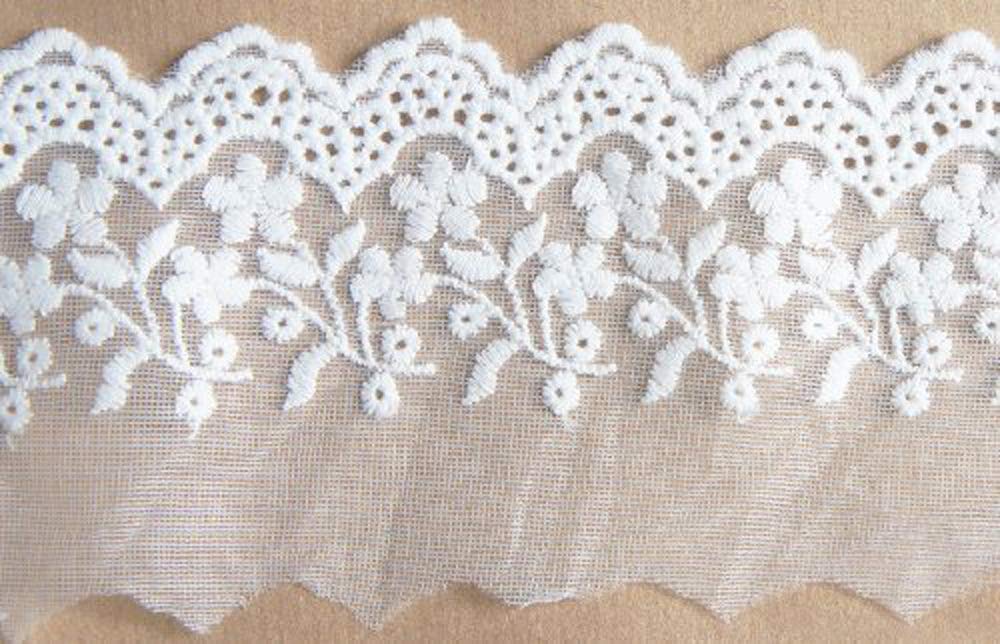 Dentelle blanche La Main pas. 14266 à bordures pendantes 80mm