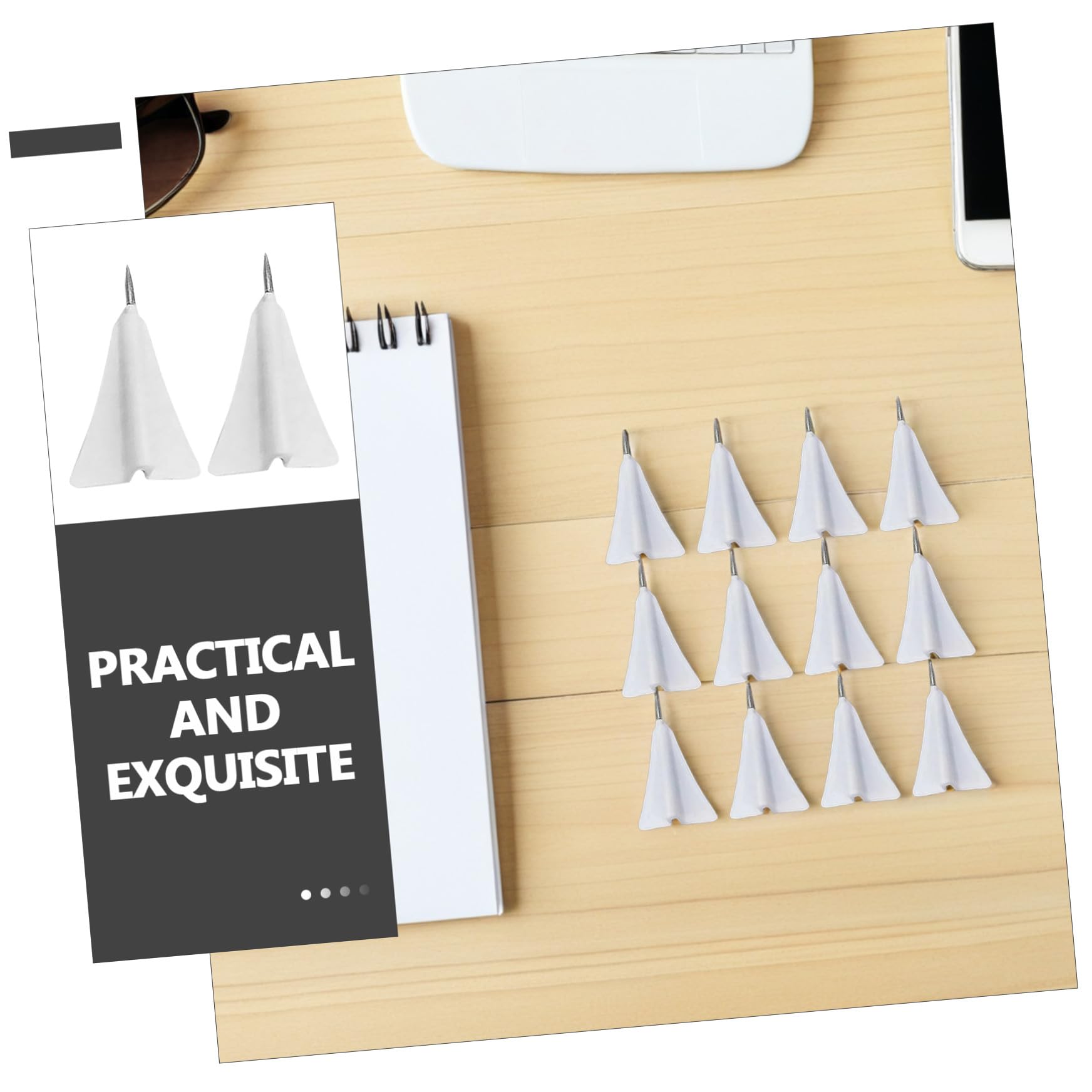 DOITOOL Chinchetas Multifunción Fáciles de Usar y Almacenar Delicadas de Avión en Color Blanco, Hechas de Abs y Acero Pack de 12 Piezas Ideales para Tiras de Corcho y Papelería