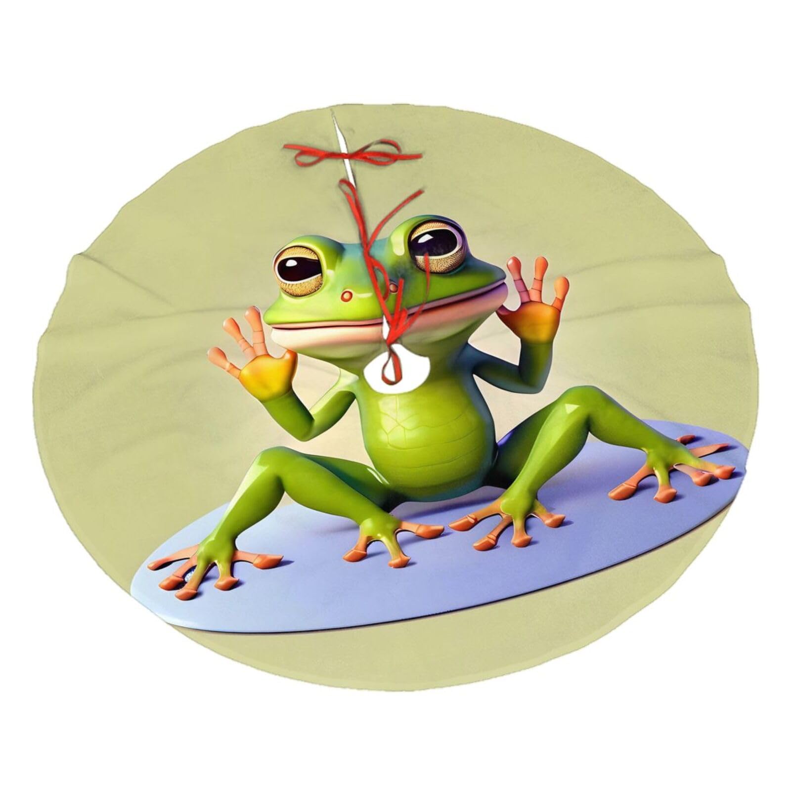 The Funny Frog Doing Yoga Printed Christmas Tree Skirt Christmas Plush Tree Skirt 48 inches (About 112.2 cm) Christmas