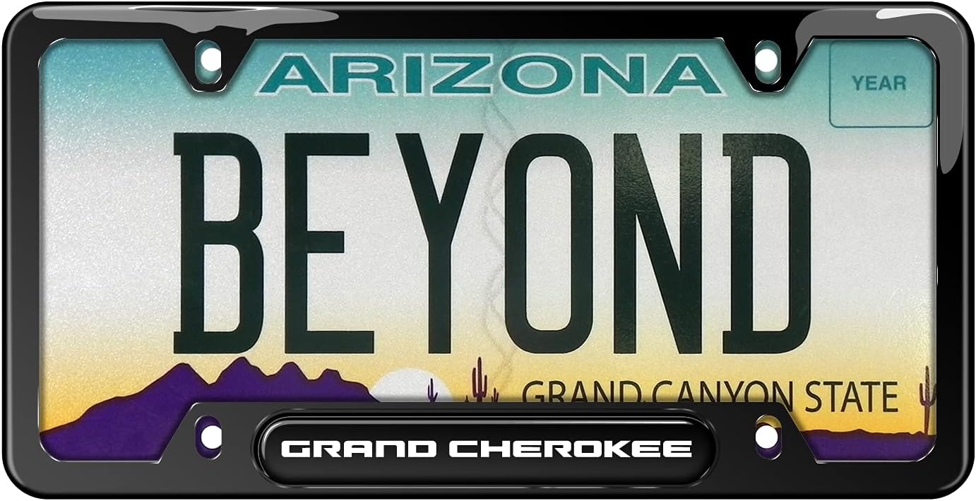 iPick Image Compatible with Jeep Grand Cherokee Black Insert Black 50 States Stainless Steel License Plate Frame
