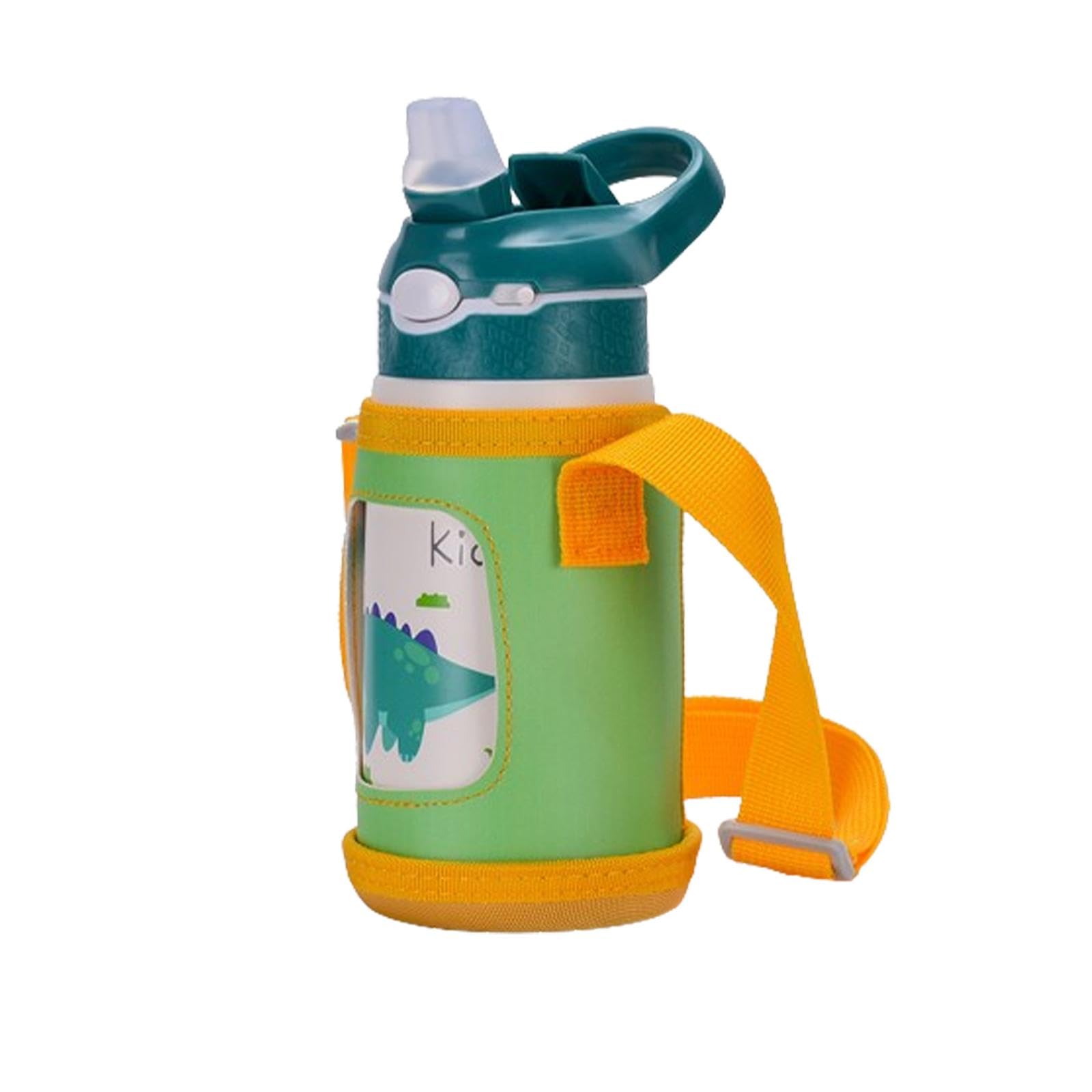 Botella de agua aislada de acero inoxidable verde con bolsa para niños y oficina