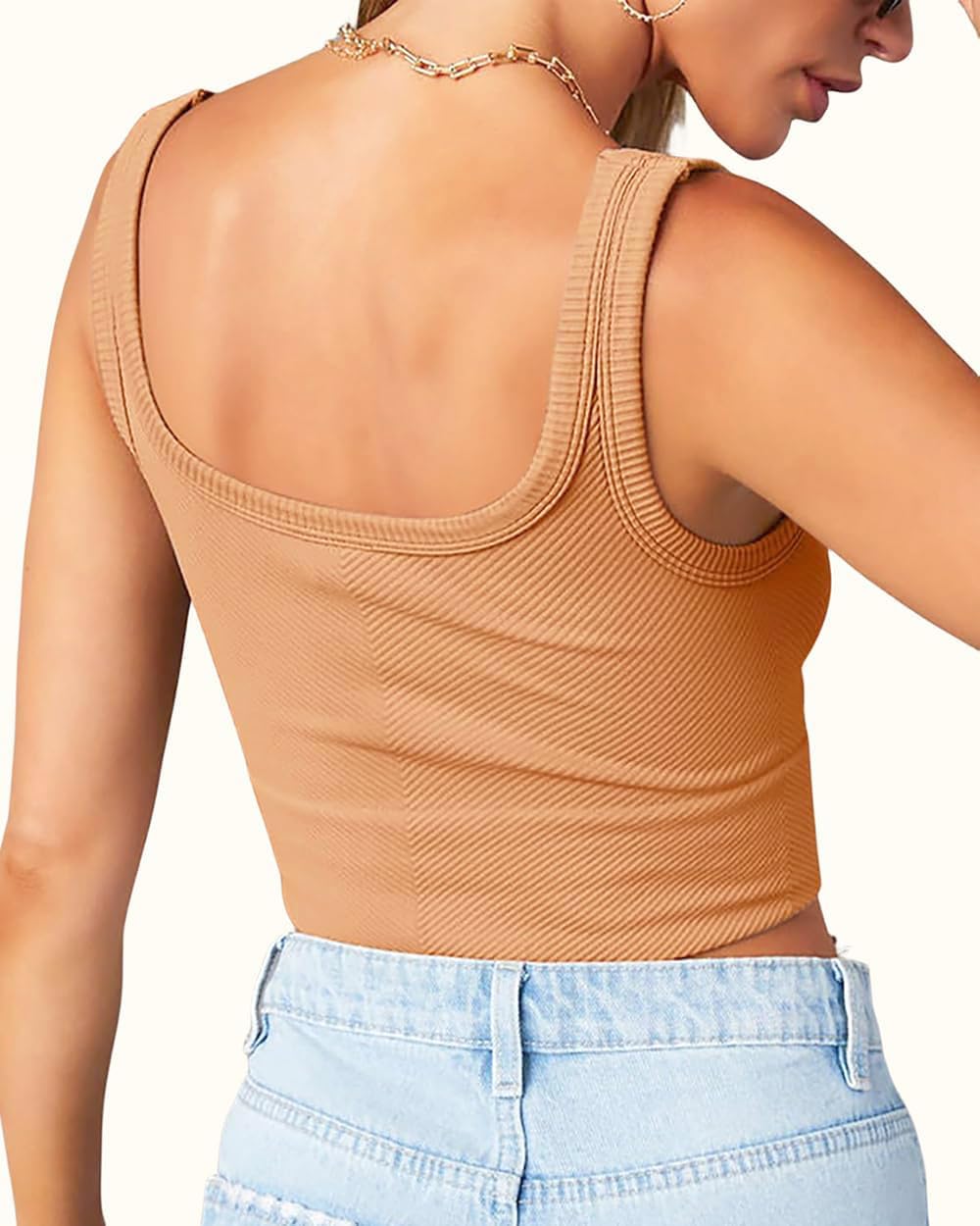 CYVESOULA Tank Top for Women Scoop Neck Sleeveless Crop Tops Chevron Ribbed Knit Crop Tank Top Fitted Soft Basic Cropped Tank - Image 3