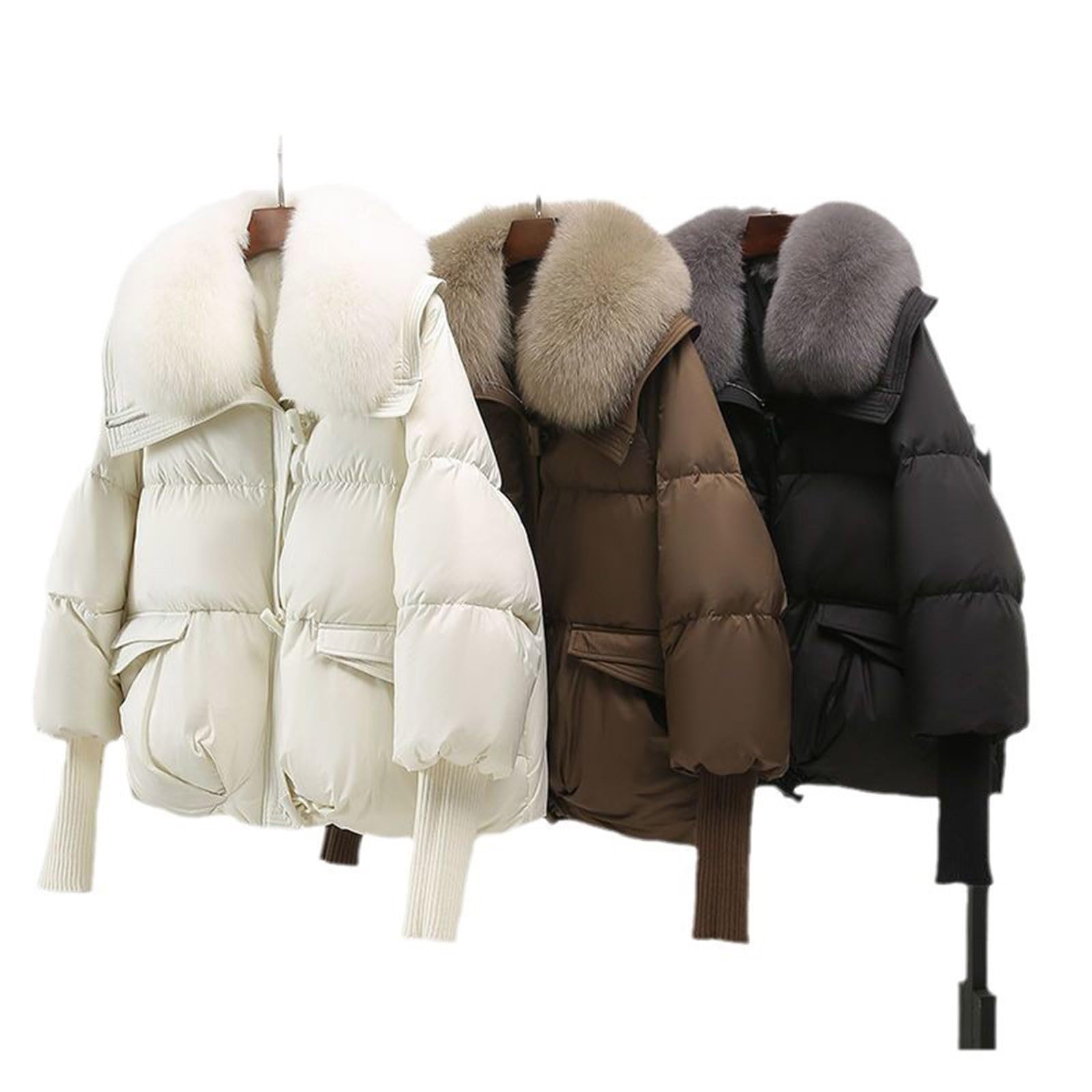 MJGkhiy Piumino Donna Invernale Corto Curvy Elegante Puffer Jacket Con Pelliccia Collo Piumini Imbottita Caldo Giubbino Trapuntato Autunnale Moda Cappotto Con Zip Comodo Giacca Antivento