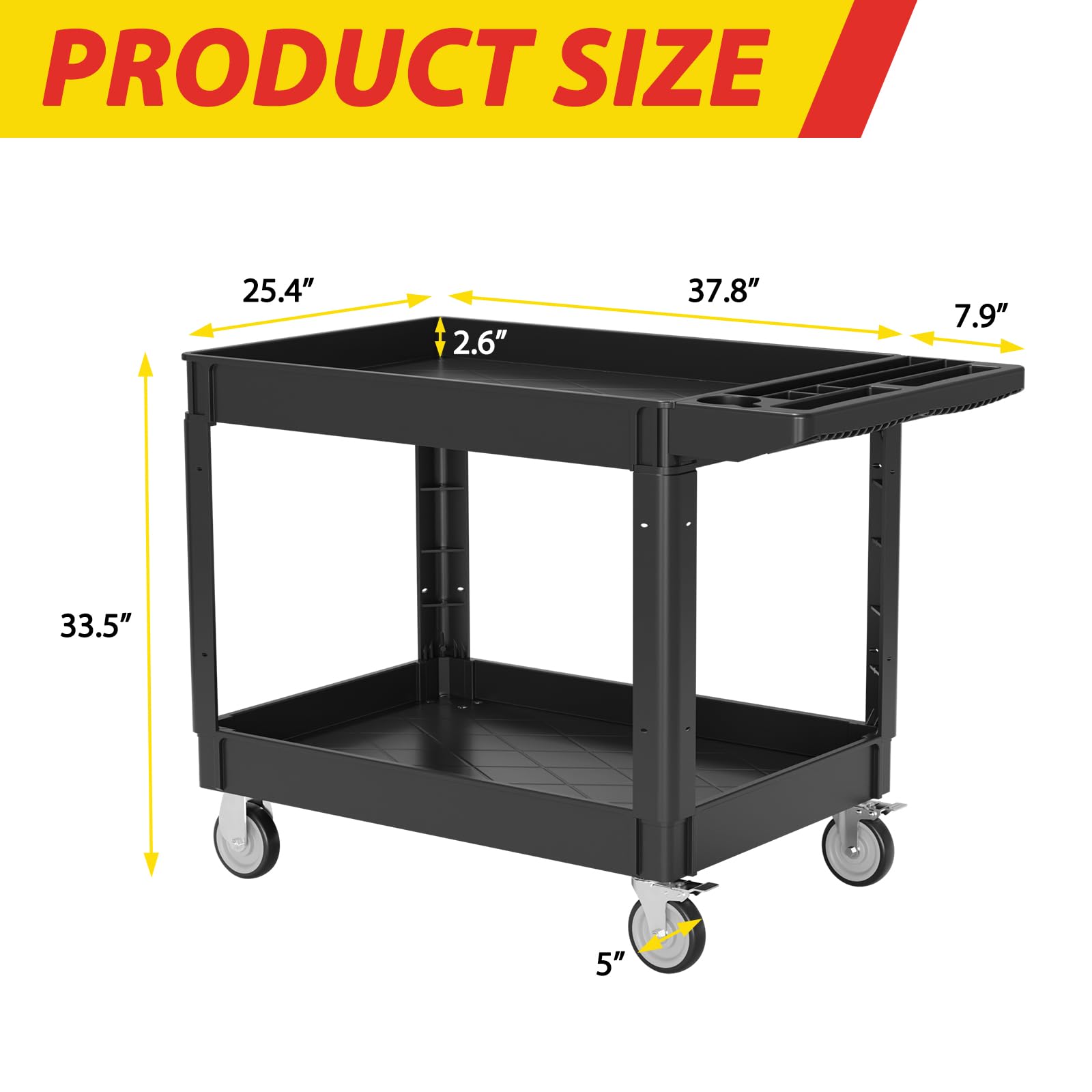 Utility Service Cart, 2-Shelf Plastic Rolling Tool Cart (45.7