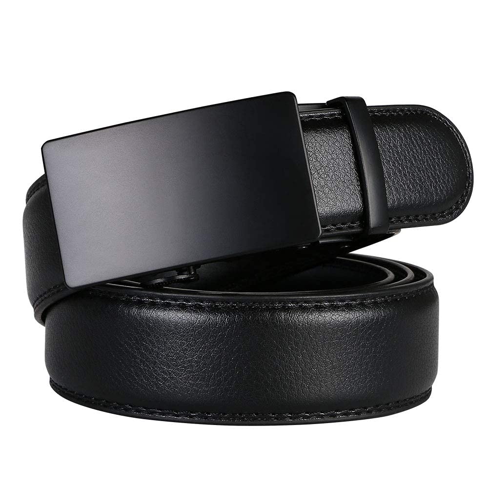 flintronic ® Cintura da Uomo in Pelle con Fibbia Automatica, Moda Cintura a Cricchetto 3.5cm * 130cm, con Portachiavi e Confezione Regalo