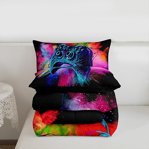 Miniatura 7 de Erosebridal - Conjunto de ropa de cama tamaño completo para adolescentes y niños, juego de ropa de cama gamer para niños, juego de edredón de teñido