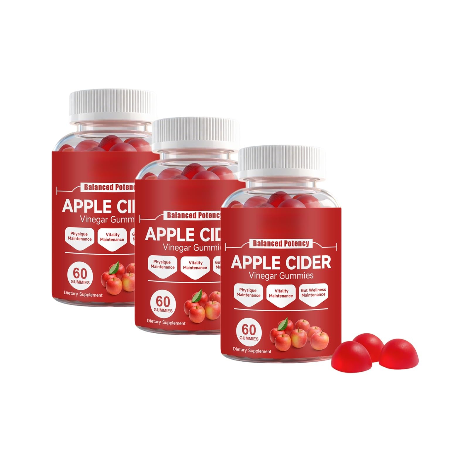 Gomitas De Vinagre Sidra Manzana For Control Del Apetito, Aumento Metabolismo, Alivio La Hinchazón Y Energía - Apoyo Digestivo Masticable, 60 Unidades(3PCS)