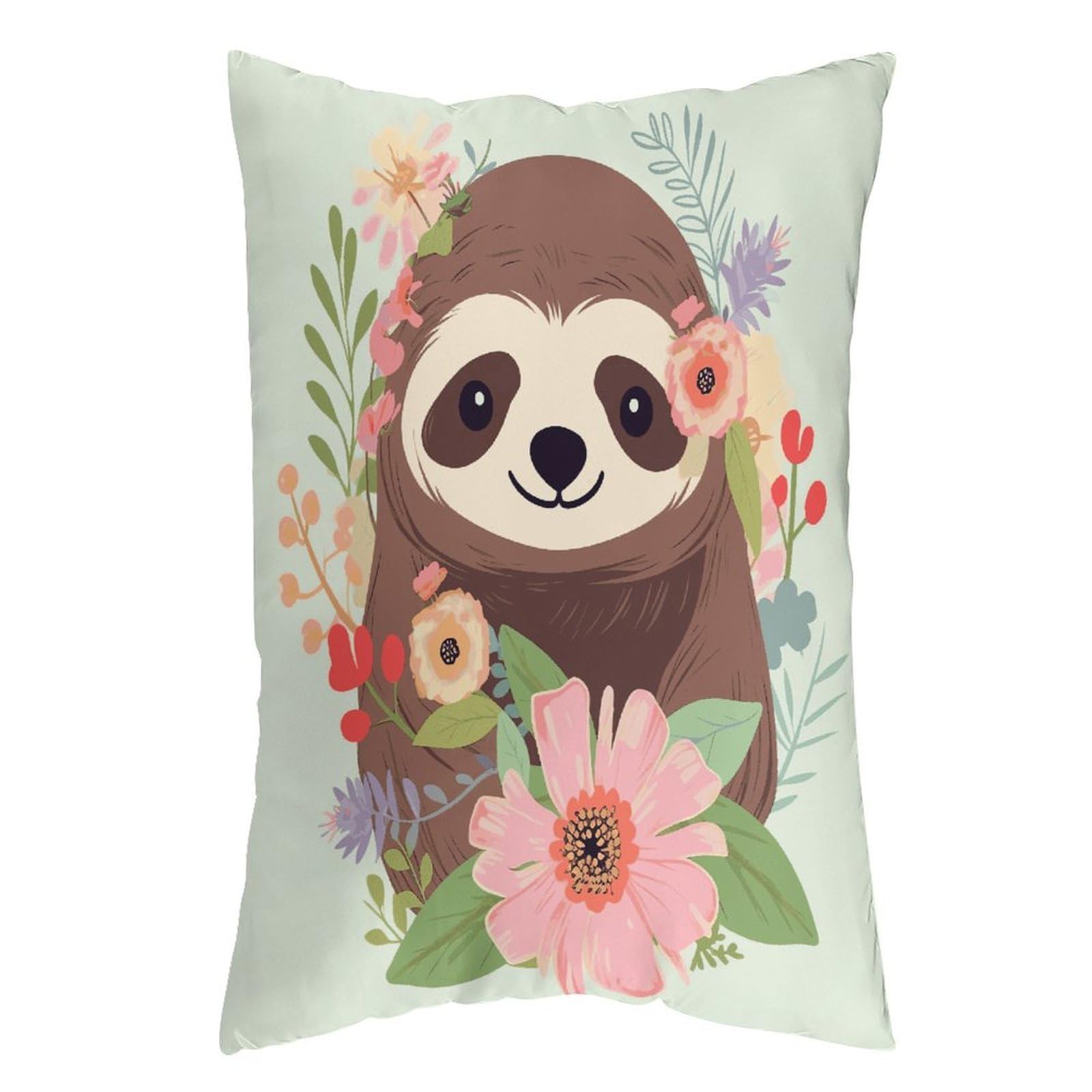 LDGSUPH Sloth and Flowers Pillow Cases Soft Pillowcase with Invisible Zipper Wrinkle Resistant Pillow Covers Breathable Removable Pillow Protector for Bed Sofa Car 16 "x24