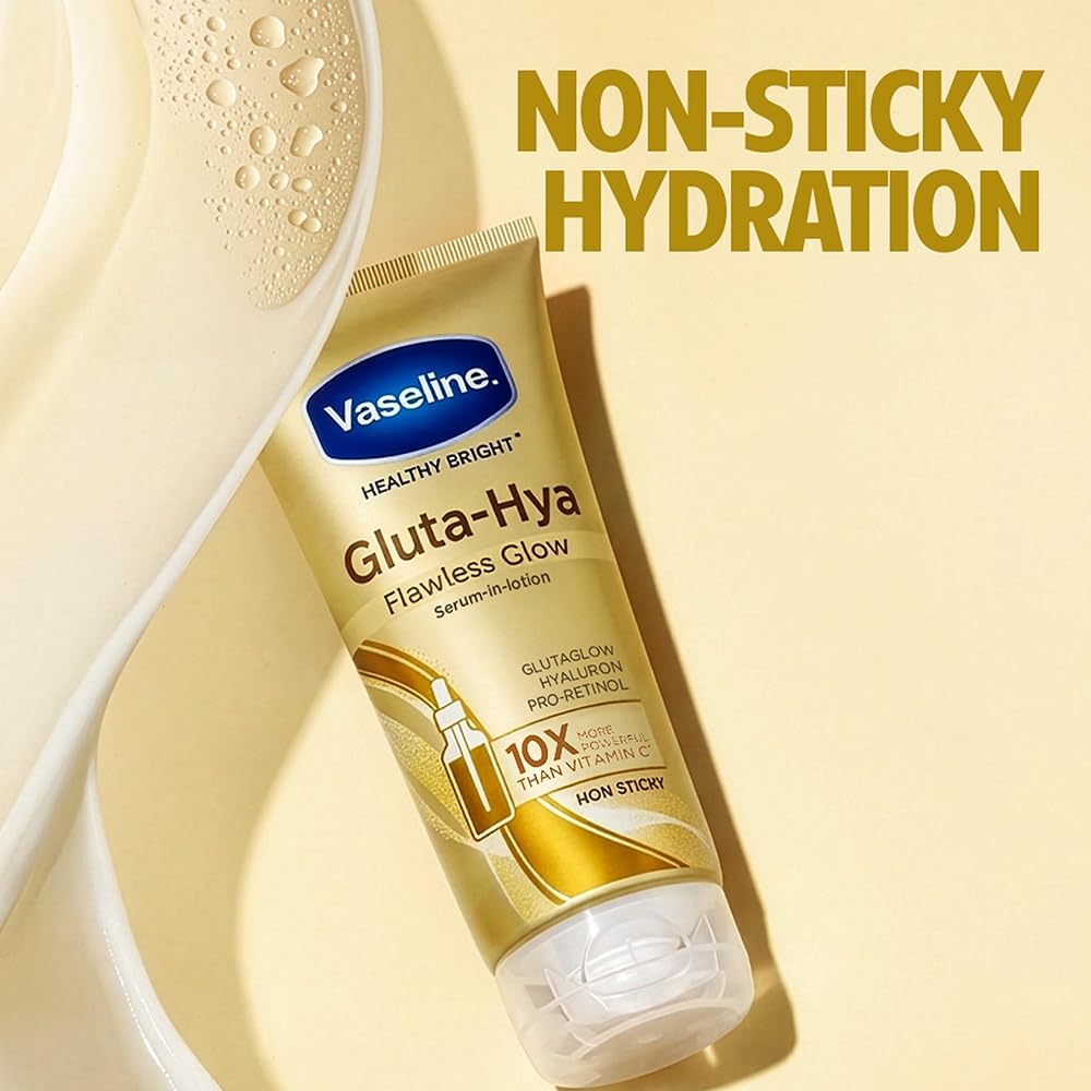 Vaseline Gluta-Hya Flawless Glow Lotion for Face & Body | Gives Brighter Skin | Glutathione & Pro-Retinol Infused Moisturizer, 200ml 4