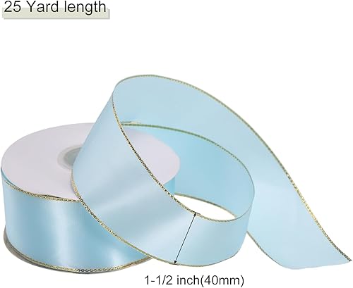 Miniatura 9 de MECCANIXITY Cinta de satén de 1 12 pulgadas de ancho y 25 yardas de ancho con bordes dorados, cinta de tela de grogrén para envolver regalos, ramo