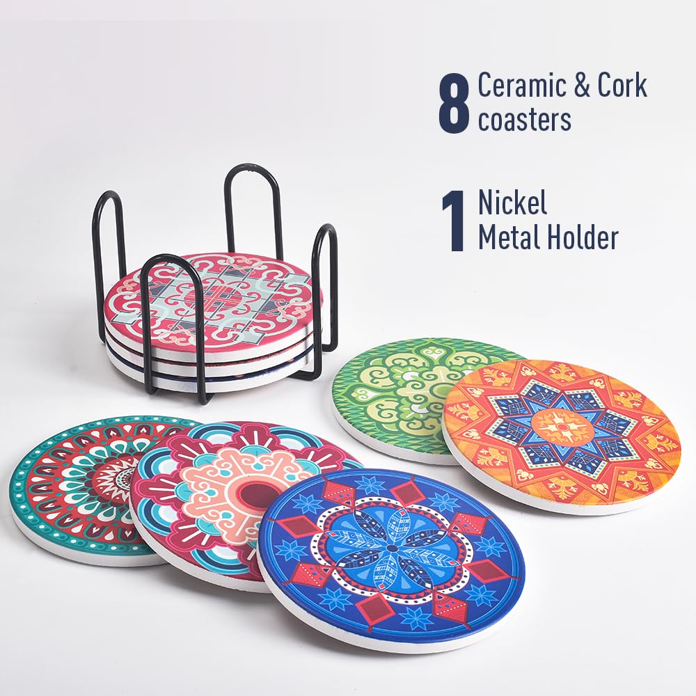 Newk Coasters for Drinks Set of 8 Ceramic Absorbent with Metal Holder - Image 2