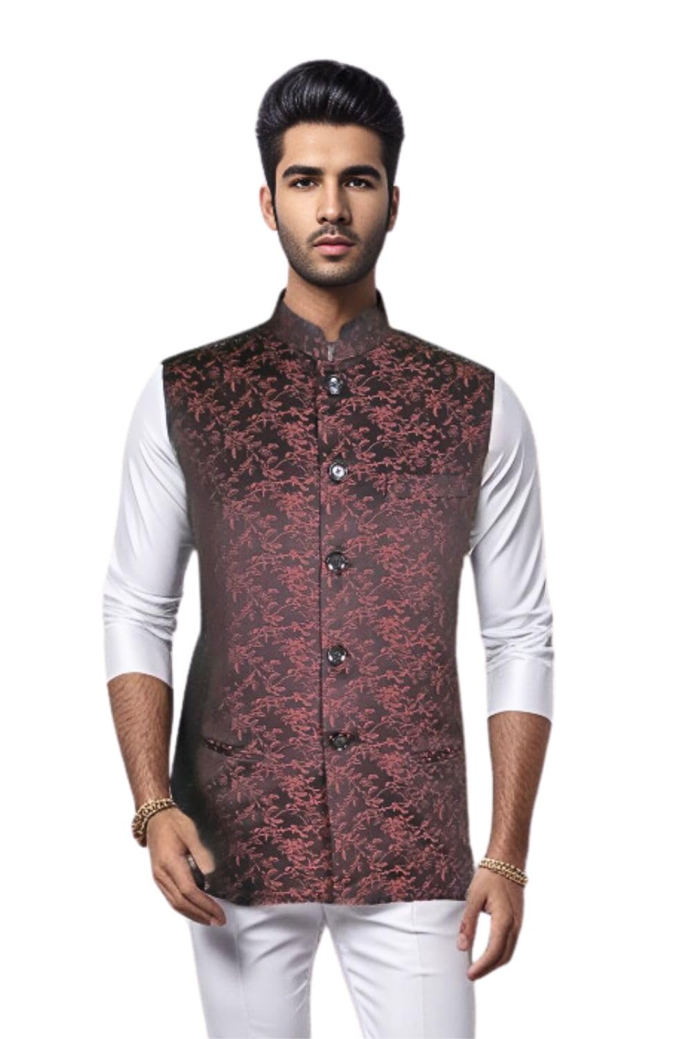 blacksmith Maroon Tree Jacquard Nehru Jacket for Men - Wedding Jacket for Men, Maroon[40]-picture-31