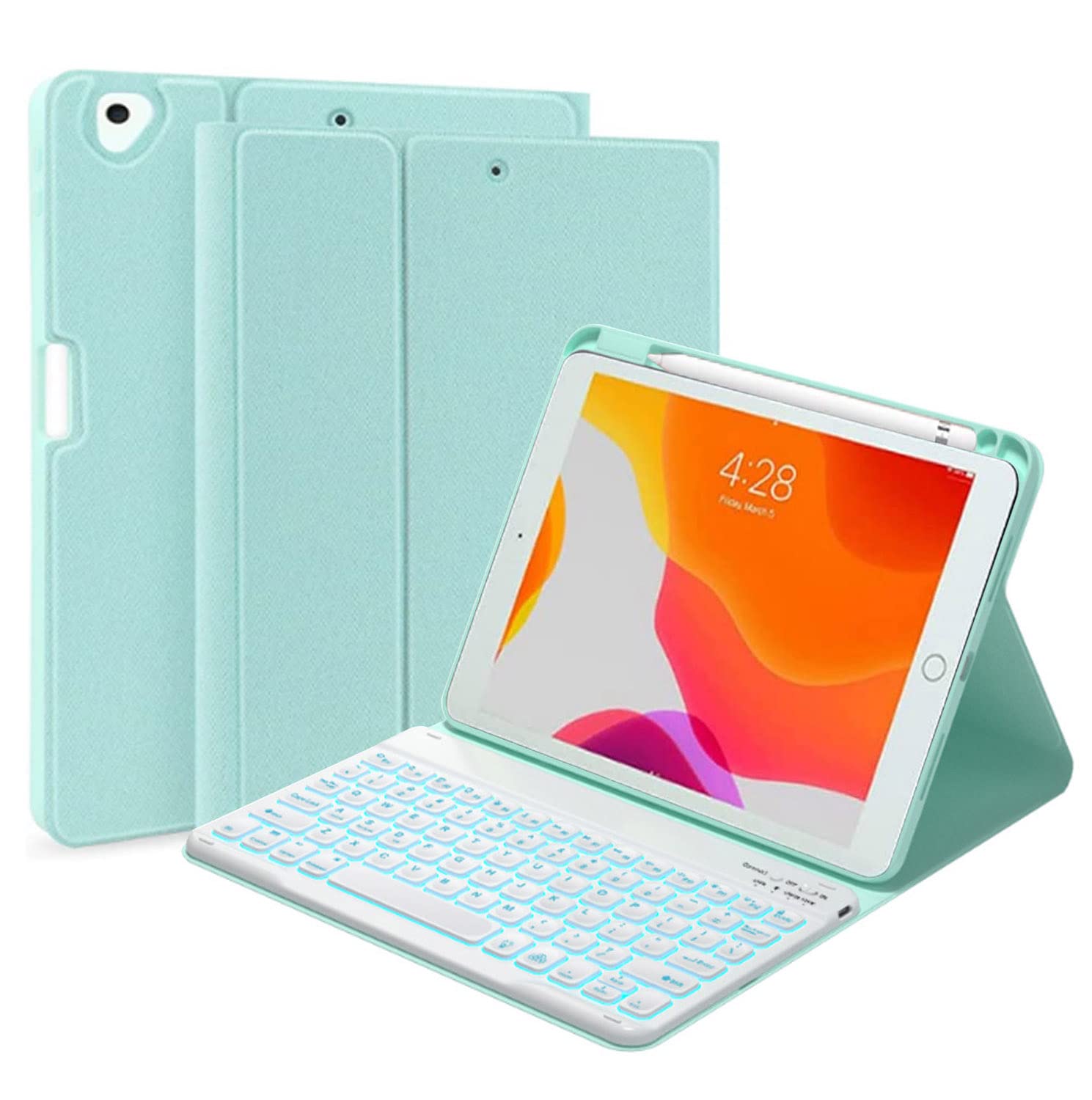 Etui na klawiature do iPad 10a Generacji 10.9", podswietlana klawiatura QWERTZ zdejmowana Bluetooth, etui na klawiature do iPad 10a 2022, Jasnozielony