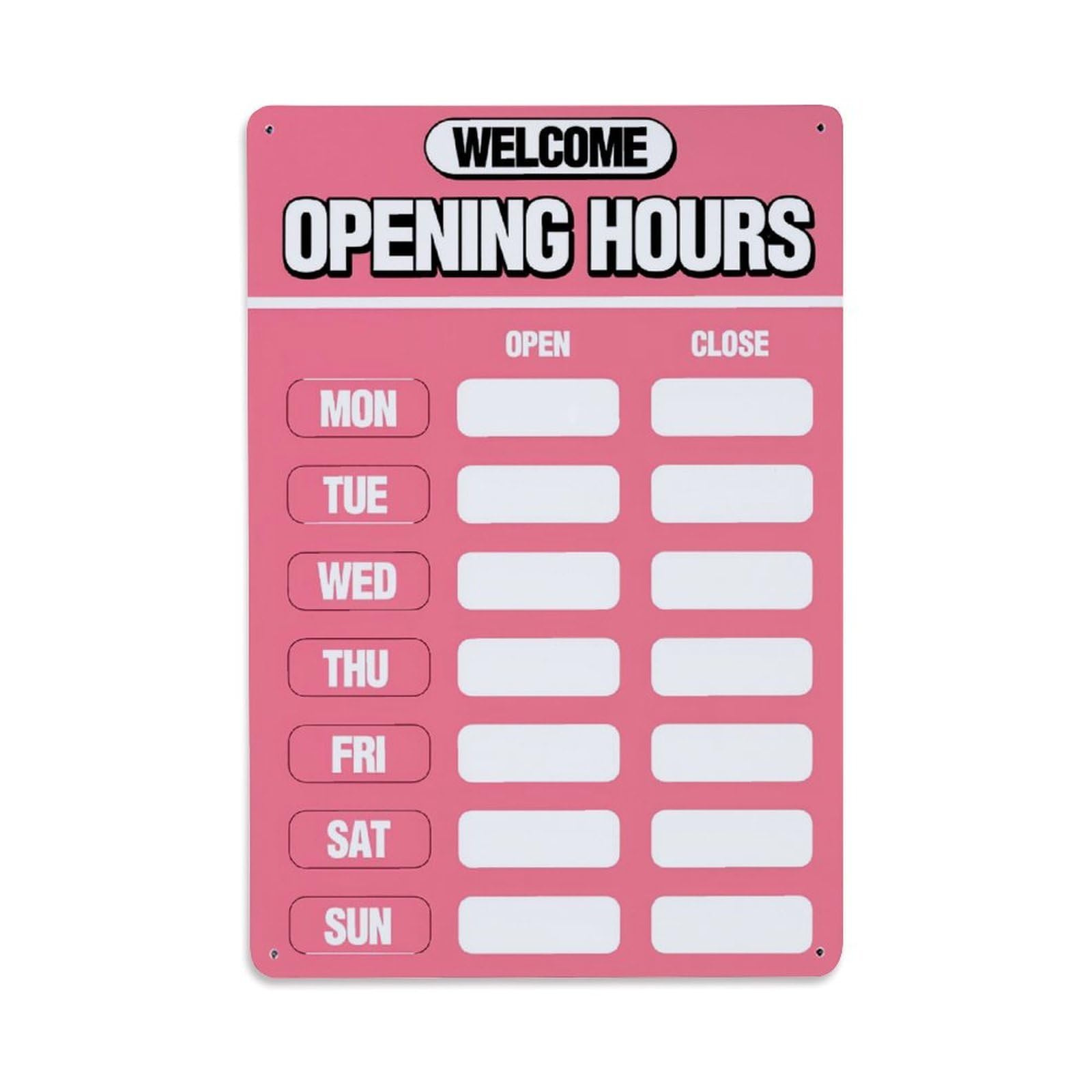 Lzwbntey Vintage Welcome Opening Hours Schedule Template Metal Tin Sign Retro Wall Decor For Home Bar Garage Cafe, Indoor & Outdoor Decorative Metal Poster, 8X12 Inch