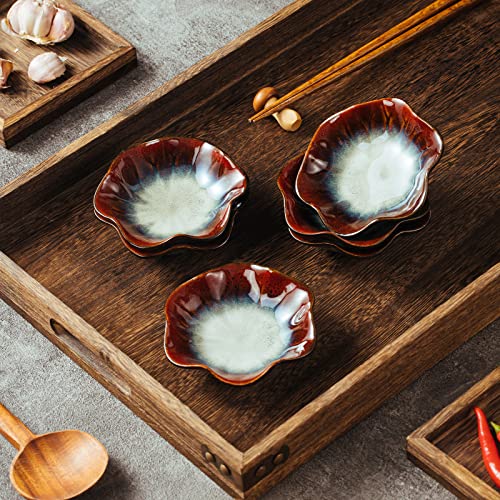 Livehouse 4.3 Inch Vintage Style Kiln Glazed Small Ceramic Dipping Bowls Pinch Bowl Side Dishes For Soy Sauce Dessert Tomato, Set Of 6 (Ink Red) #TOP4