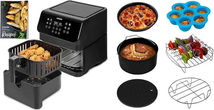 COSORI Air Fryer with Customizable 10 Presets & Shake Reminder,Cookbook100 Recipes,Accessories XL, Set of 6 Fit all 5.8Qt, 6Qt Air Fryer, FDA Compliant, BPA Free, Dishwasher Safe, Nonstick Coating