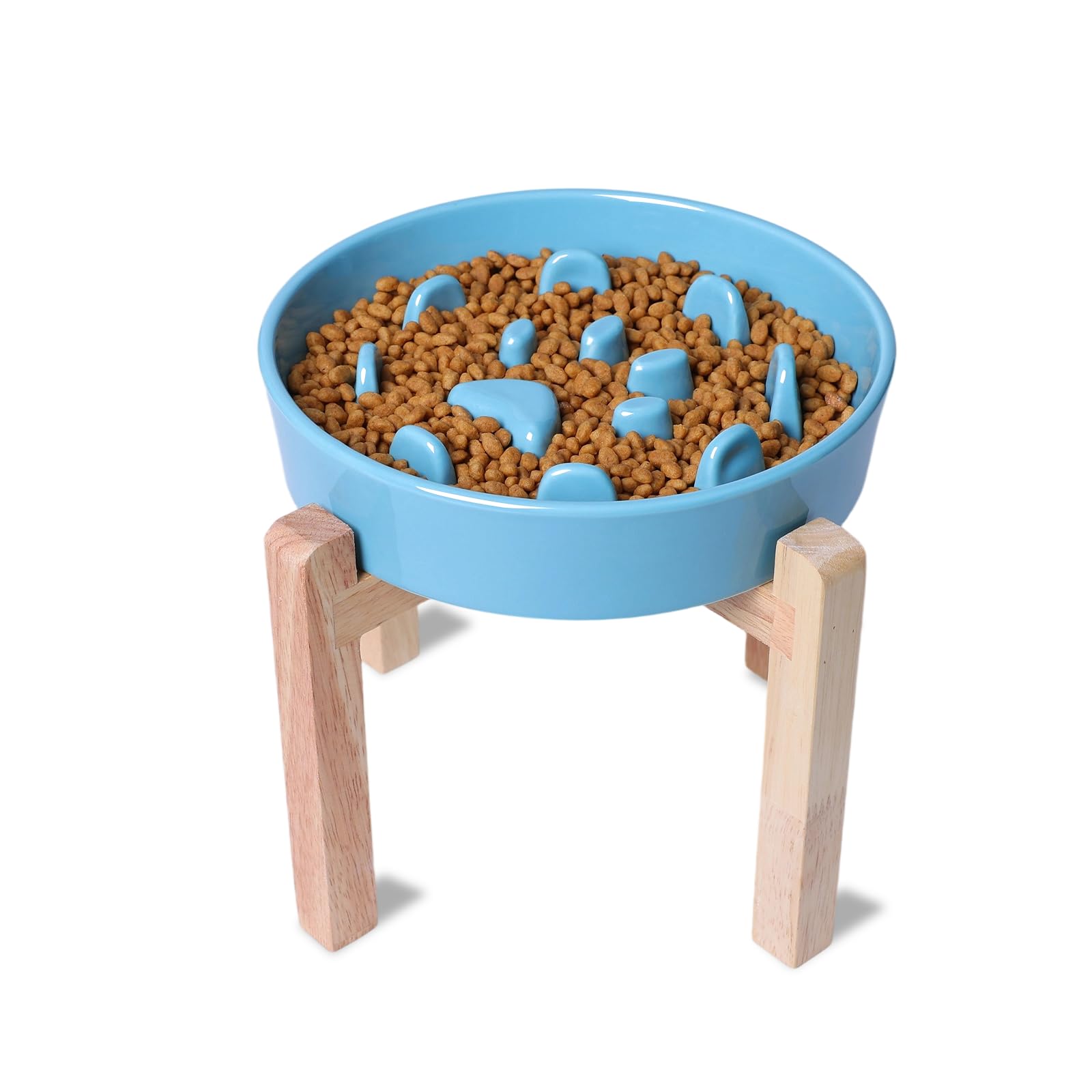 Dog Slow Feeder Bowl with Stand, Round Ceramic Pet Food Bowl for Medium Breed, Fun Raised Dog Bowls to Slow Down Eating (Turquoise)