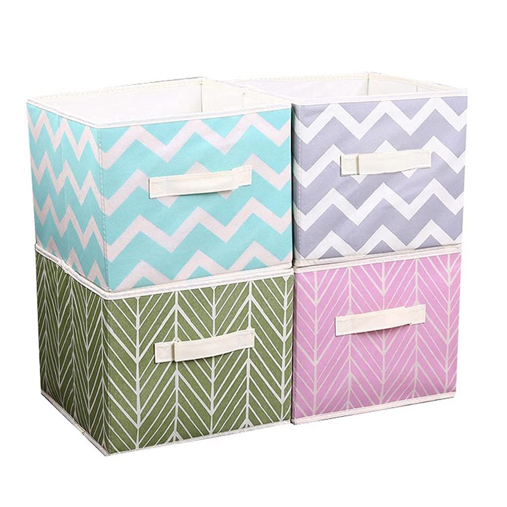 BERTY·PUYI 4er-Set Faltbare Stoff-Aufbewahrungskörbe Mit Würfelförmigen Griffen Für Regal, Kleiderschrank, Aufbewahrungsbaumwolle, 28 X 28 X 28 cm-Style E