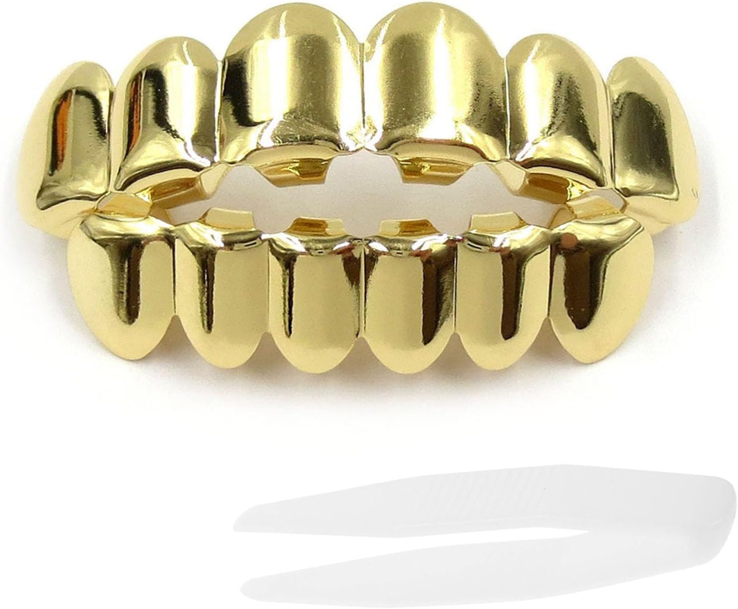 UANGLIPlated Gold Grills Teeth Grillz for Men Women Fake Teeth Hip Hop Fake Grill Top & Bottom Gold Teeth Grills for Rapper Costume Cosplay,D