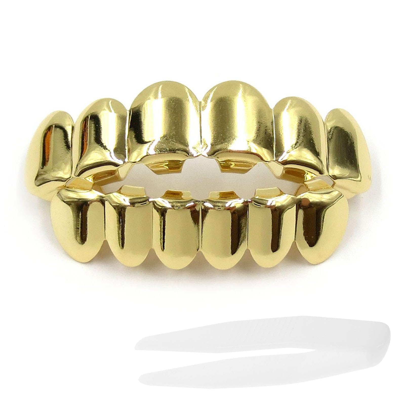 UANGLIPlated Gold Grills Teeth Grillz for Men Women Fake Teeth Hip Hop Fake Grill Top & Bottom Gold Teeth Grills for Rapper Costume Cosplay,D