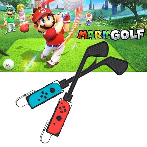 Uxilep Golf Club for Mario Golf Super Rush - Nintendo Switch Joy-con AccessoriesMini Golf Clubs Hand Grip Accessories with Wrist Strap for Joy Cons