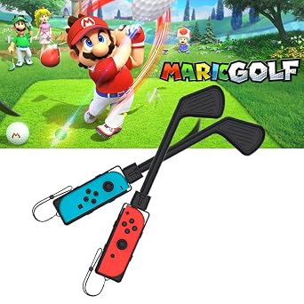 Uxilep Golf Club for Mario Golf Super Rush - for Nintendo Switch Joy-con Accessories,Mini Golf Clubs Hand Grip Accessories with Wrist Strap for Joy Cons - 2 Pack Black