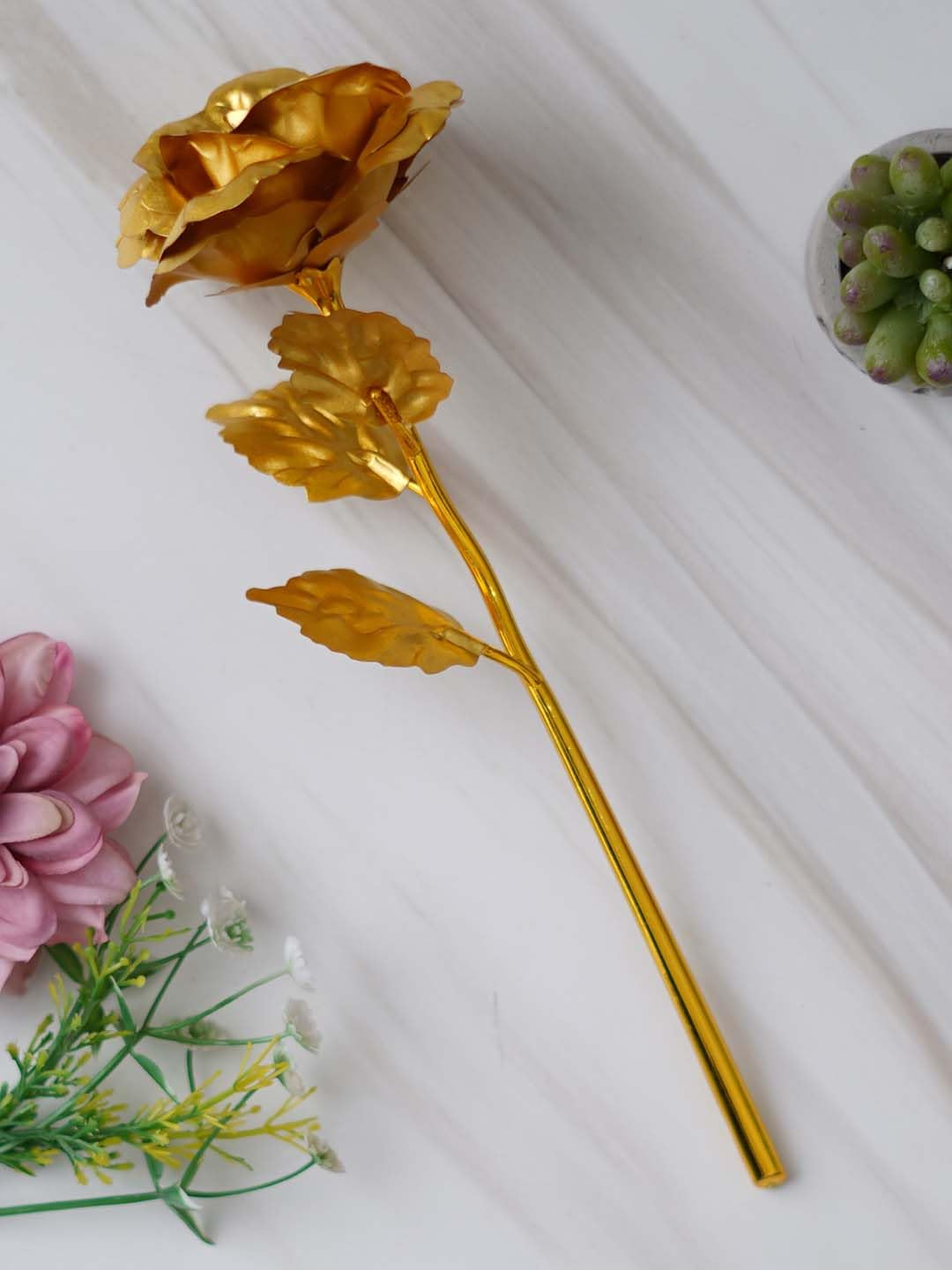 Buy eCraftIndia Golden Rose Flower Showpiece - Rose Day, Valentine's ...