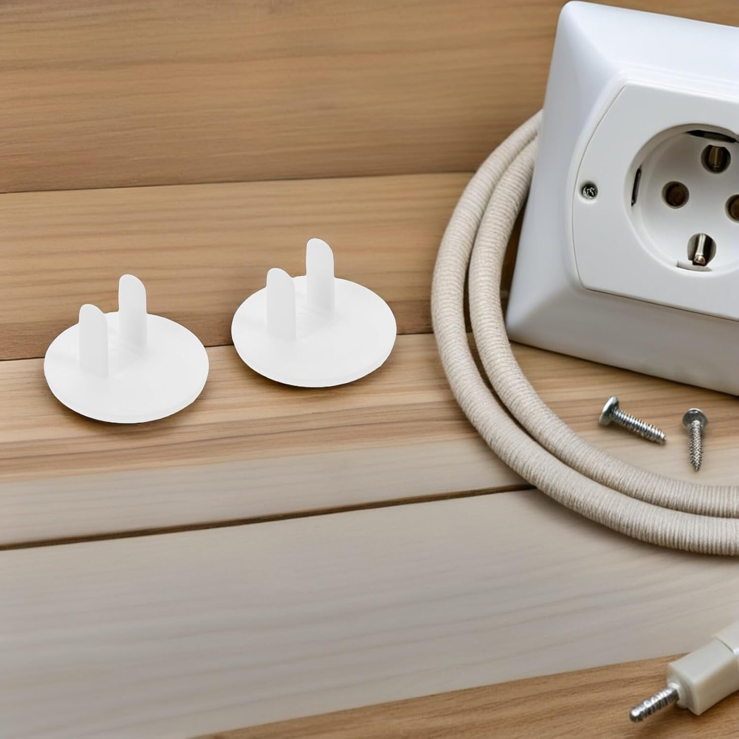 50pcs Childproof Electrical Outlet Covers, 2-Prong Plug Safety Socket Protectors, White Plastic Power Outlet Caps for Home and Office