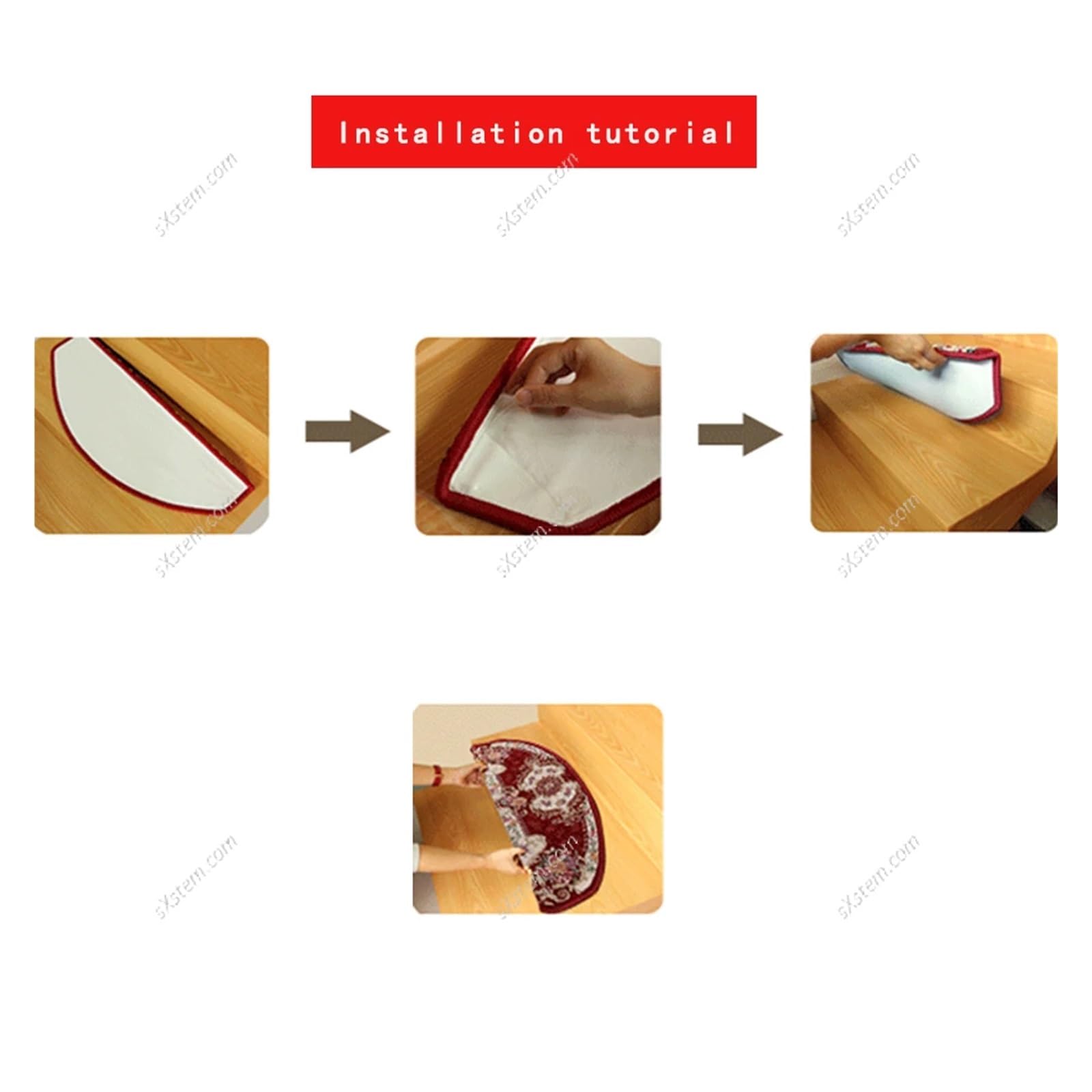 Treppenmatten rutschfest 1 stücke Europäischen Stil Haushalts Treppen Matten Klebstoff-freies Trittmatten Nicht-Slip Matten Massivholz Treppe Teppich fußmatten(029 red,24x64CM 1pcs)
